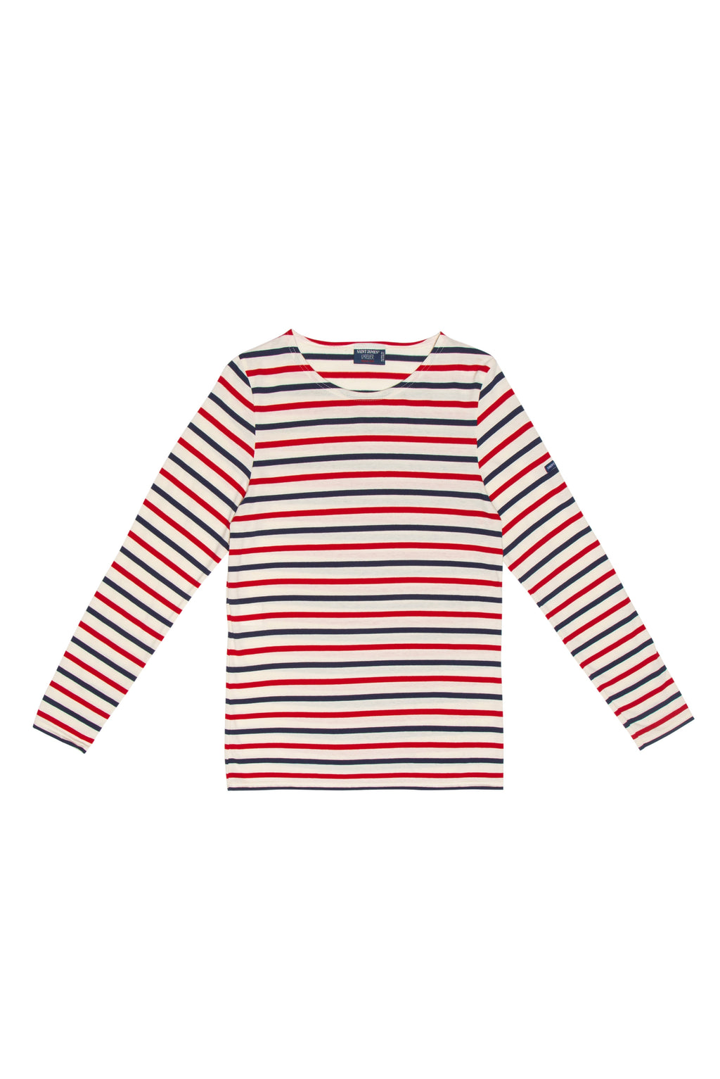 Saint James MINQUIDAME - Tri-color Breton Shirt for Women | Lightweight Cotton (ECRU / NAVY / RED)