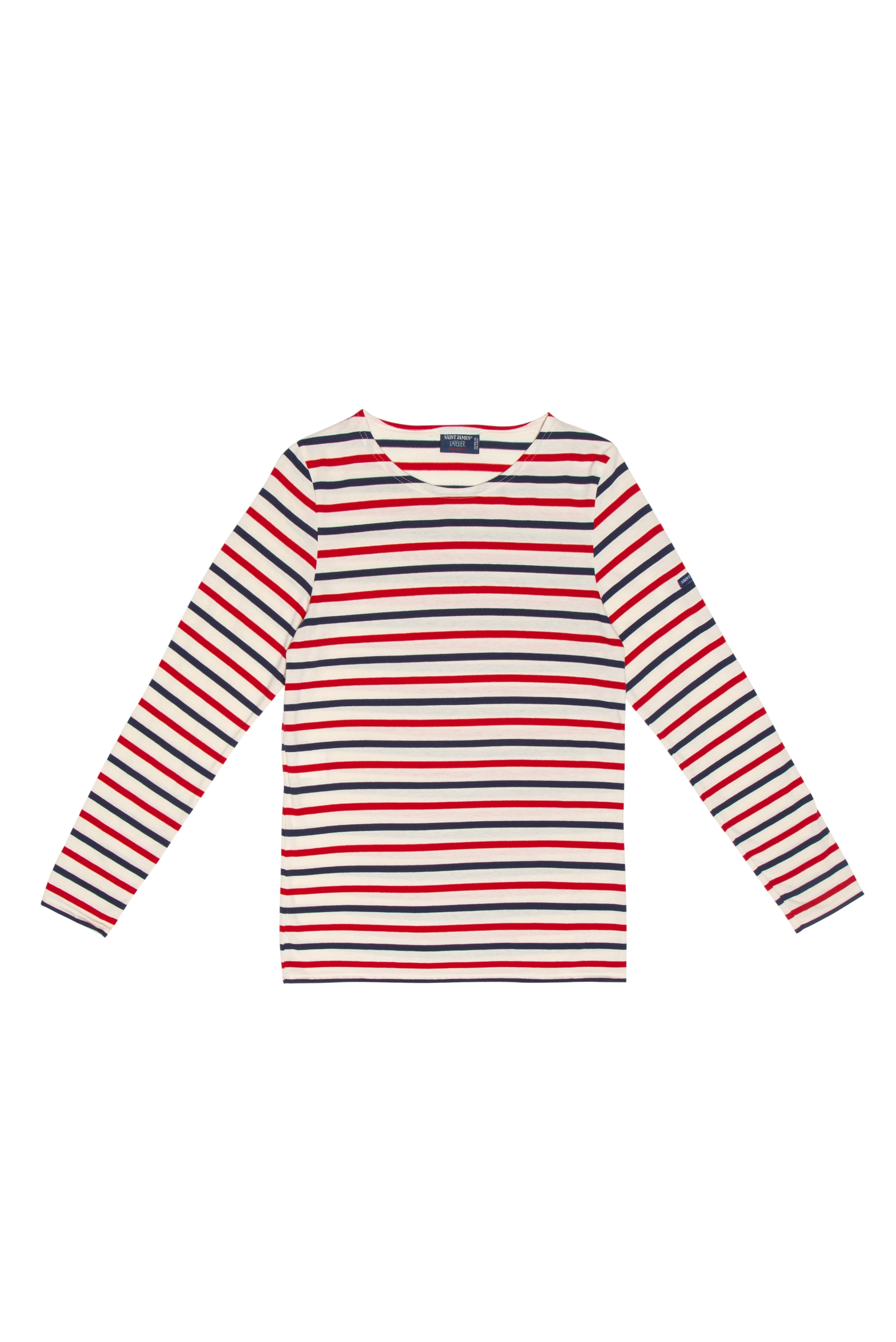 Saint James MINQUIDAME - Tri-color Breton Shirt for Women | Lightweight Cotton (ECRU / NAVY / RED)