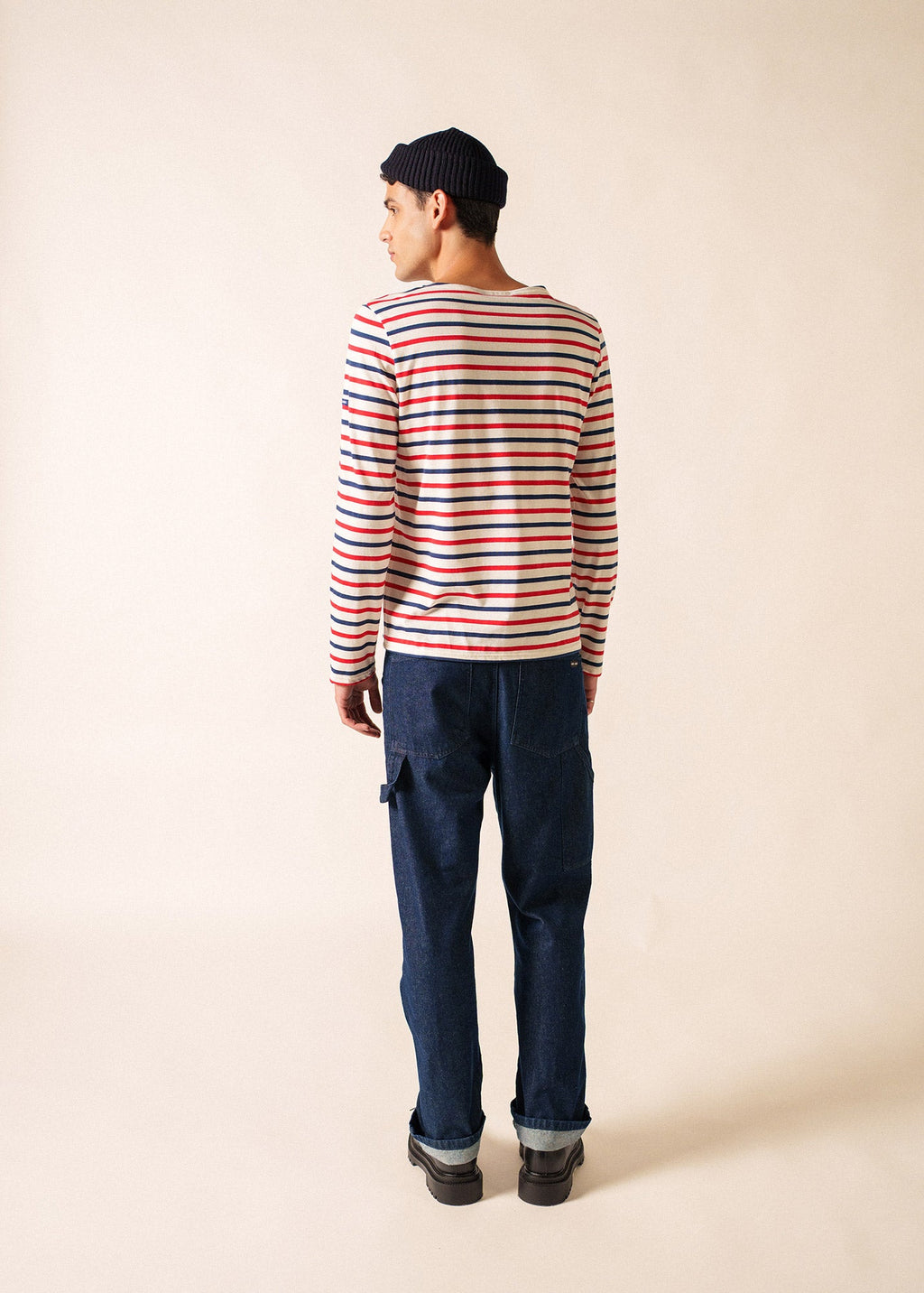 Saint James MINQUIERS MODERN - Tri-color Striped Shirt | Lightweight Cotton | Unisex Fit (ECRU / NAVY / RED)