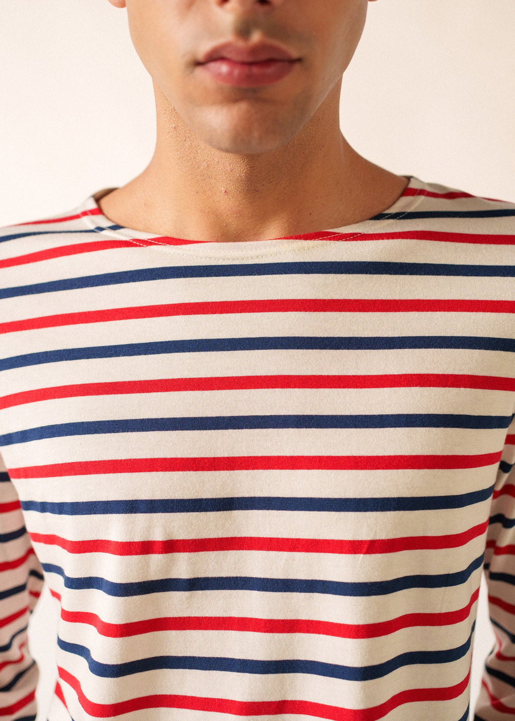 Saint James MINQUIERS MODERN - Tri-color Striped Shirt | Lightweight Cotton | Unisex Fit (ECRU / NAVY / RED)