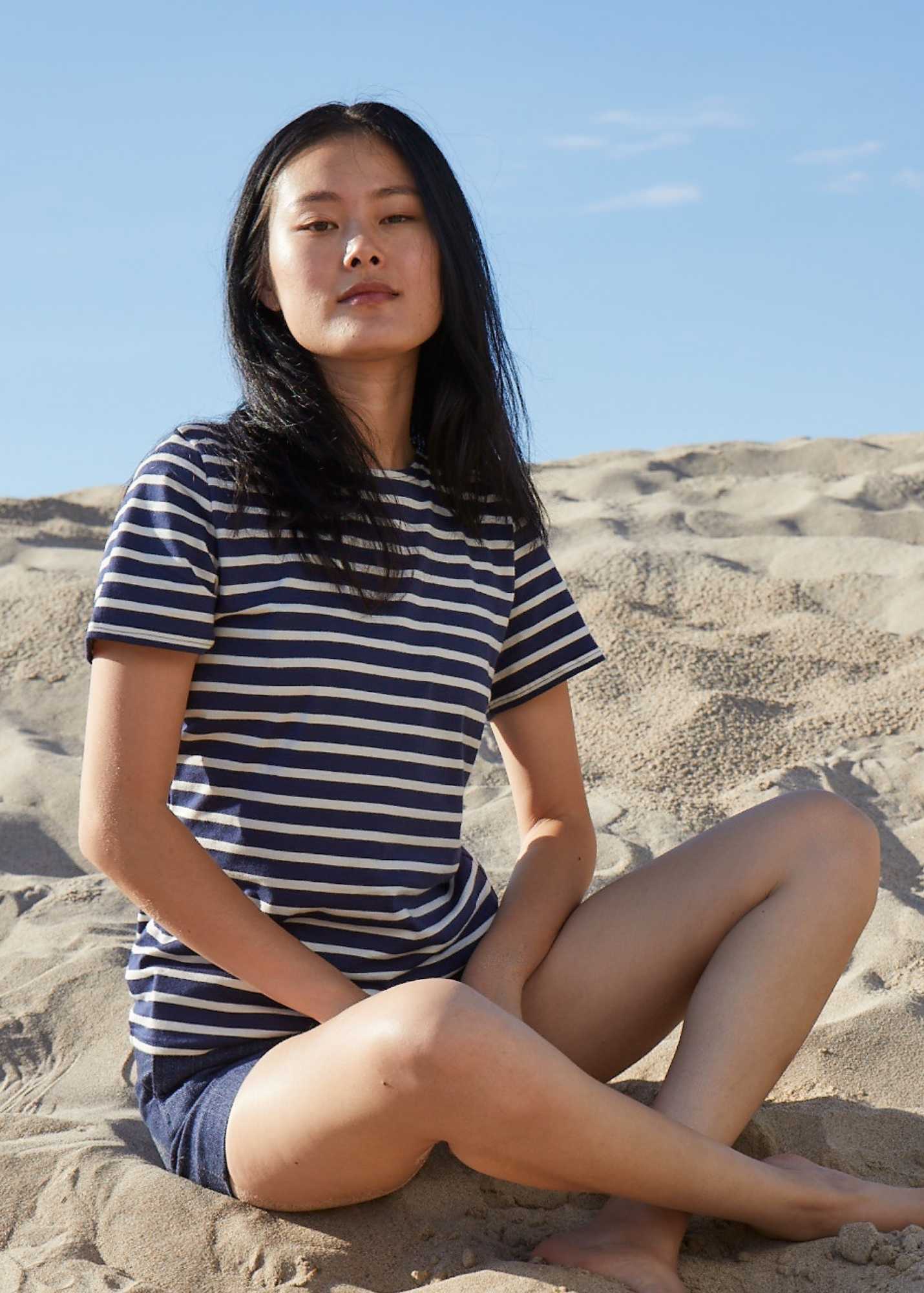 Saint James Etrille Nautical Stripe Tee With Short Sleeves Soft Cotton Women Fit Navy Ecru