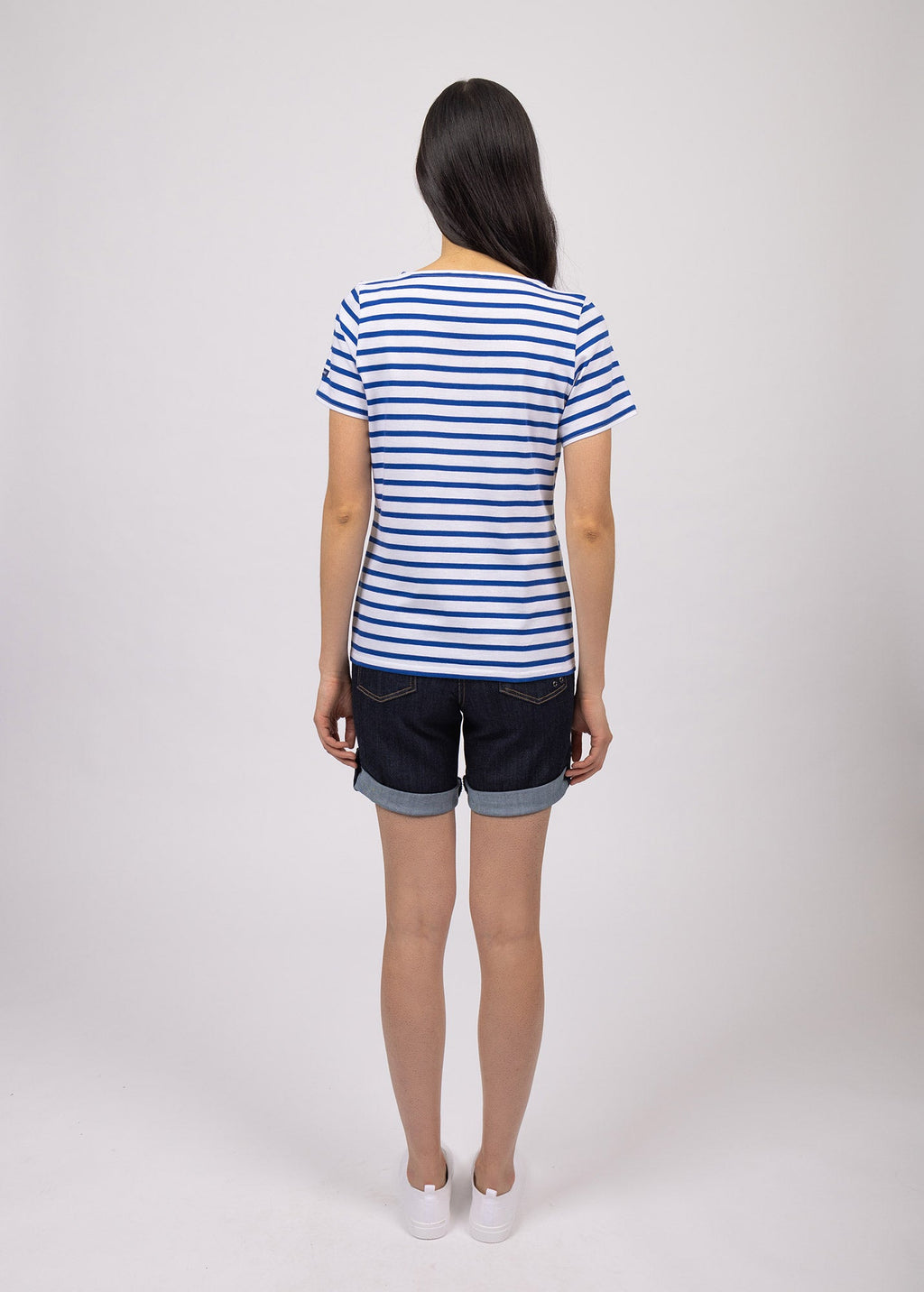 Saint James ETRILLE - Nautical Stripe Tee with Short Sleeves | Soft Cotton | Women Fit (WHITE / ROYAL BLUE)
