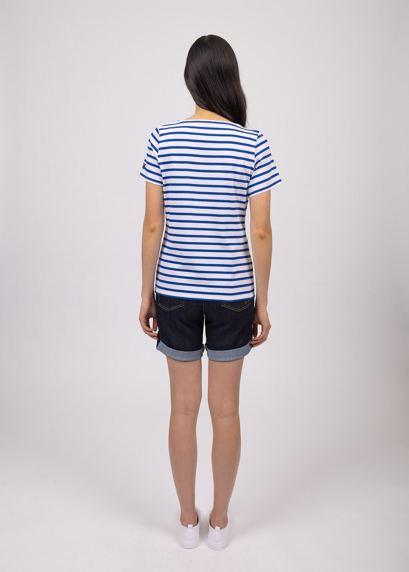 Saint James ETRILLE - Nautical Stripe Tee with Short Sleeves | Soft Cotton | Women Fit (WHITE / ROYAL BLUE)