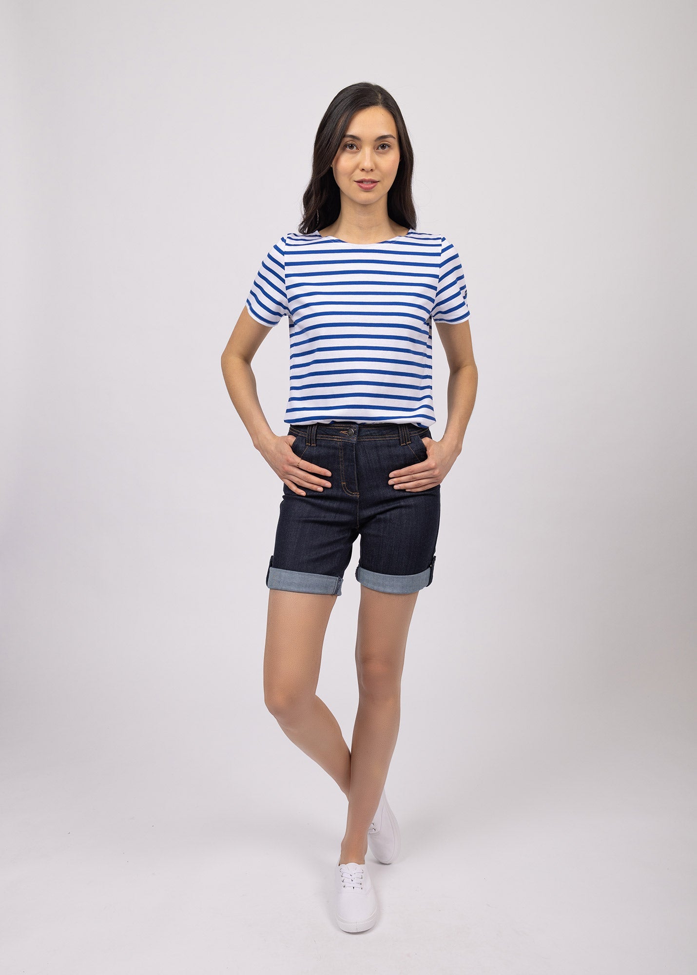 Saint James ETRILLE - Nautical Stripe Tee with Short Sleeves | Soft Cotton | Women Fit (WHITE / ROYAL BLUE)