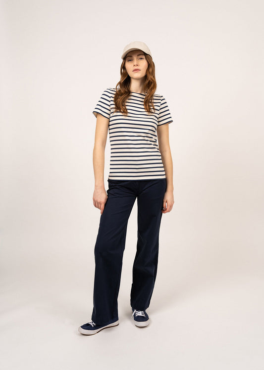 Saint James Etrille Ii Nautical Stripe Tee With Short Sleeves Soft Cotton Women Fit Ecru Navy