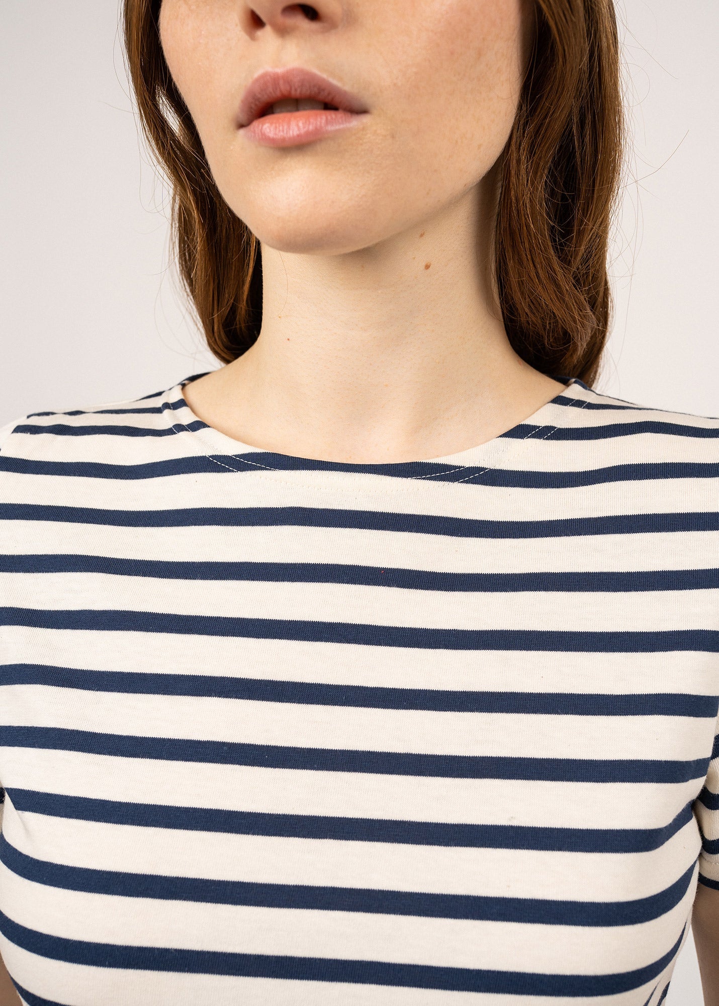 Saint James Etrille Ii Nautical Stripe Tee With Short Sleeves Soft Cotton Women Fit Ecru Navy