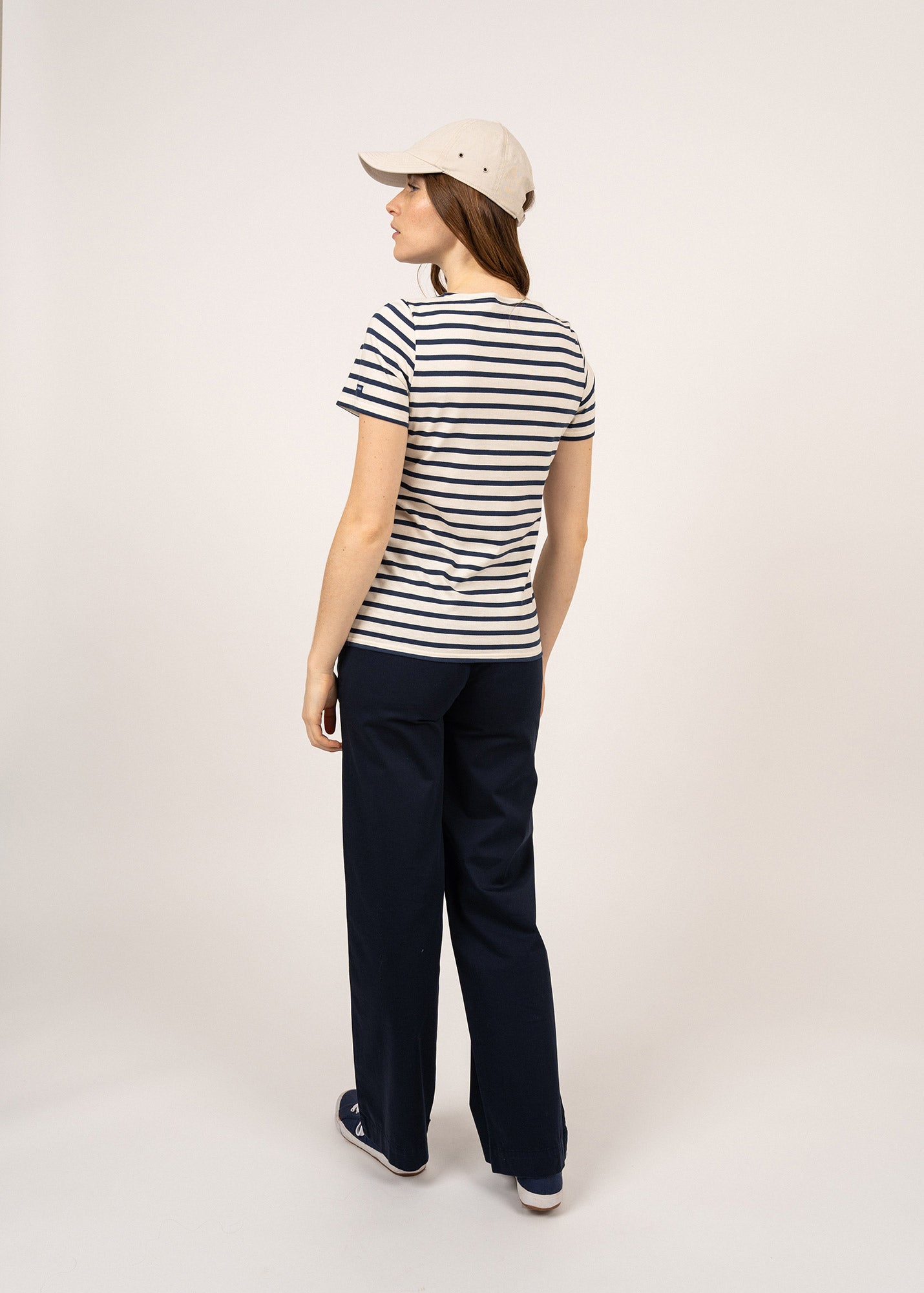 Saint James Etrille Ii Nautical Stripe Tee With Short Sleeves Soft Cotton Women Fit Ecru Navy