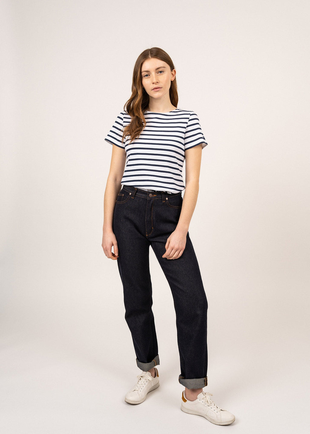 Saint James ETRILLE - Nautical Stripe Tee with Short Sleeves | Soft Cotton | Women Fit (WHITE / NAVY)