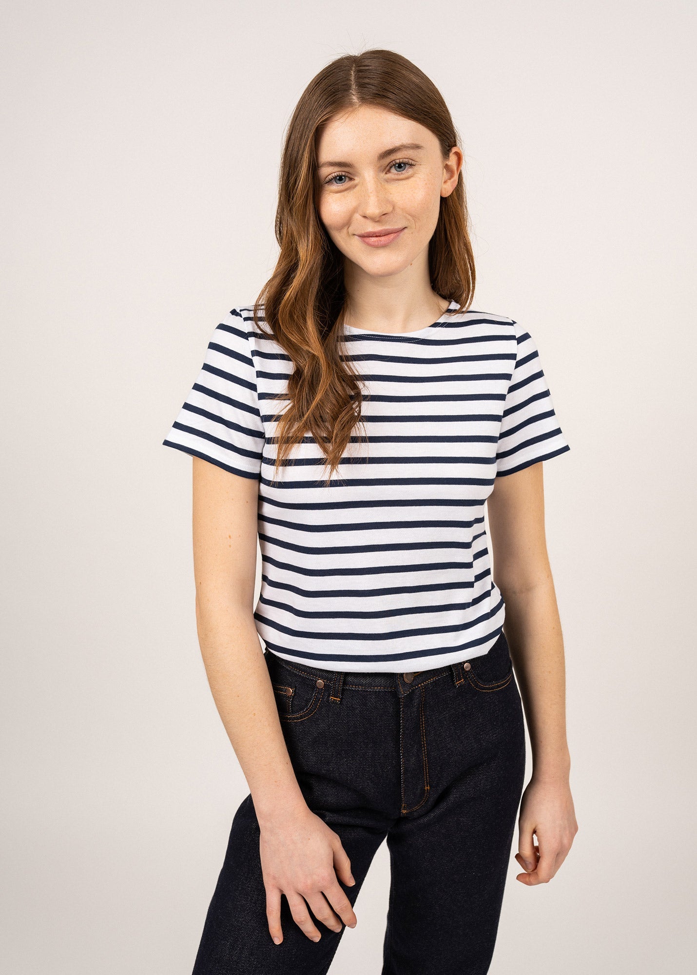 Saint James ETRILLE - Nautical Stripe Tee with Short Sleeves | Soft Cotton | Women Fit (WHITE / NAVY)