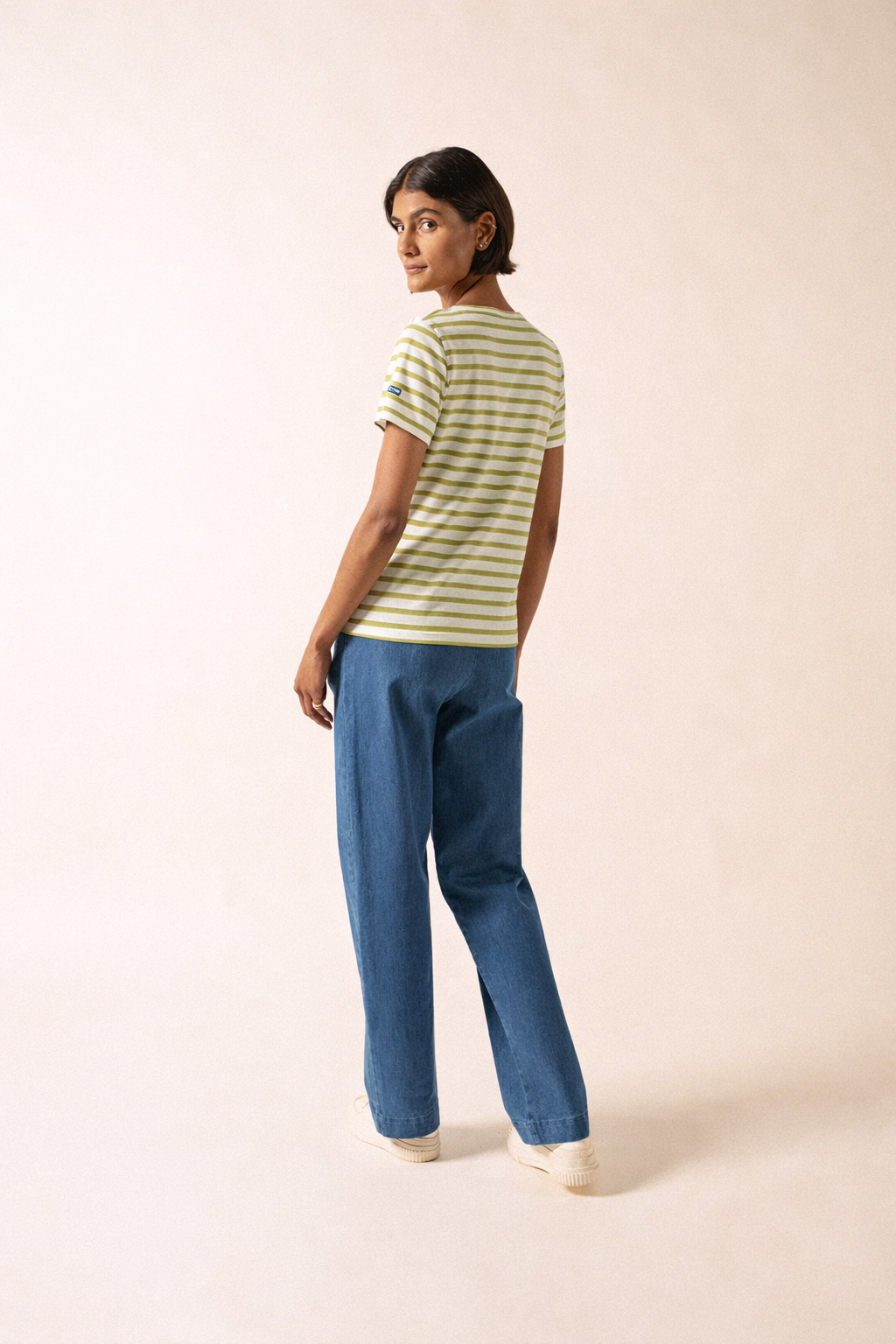Saint James ETRILLE II Nautical Striped Tee (WHITE / SAGE OLIVE)