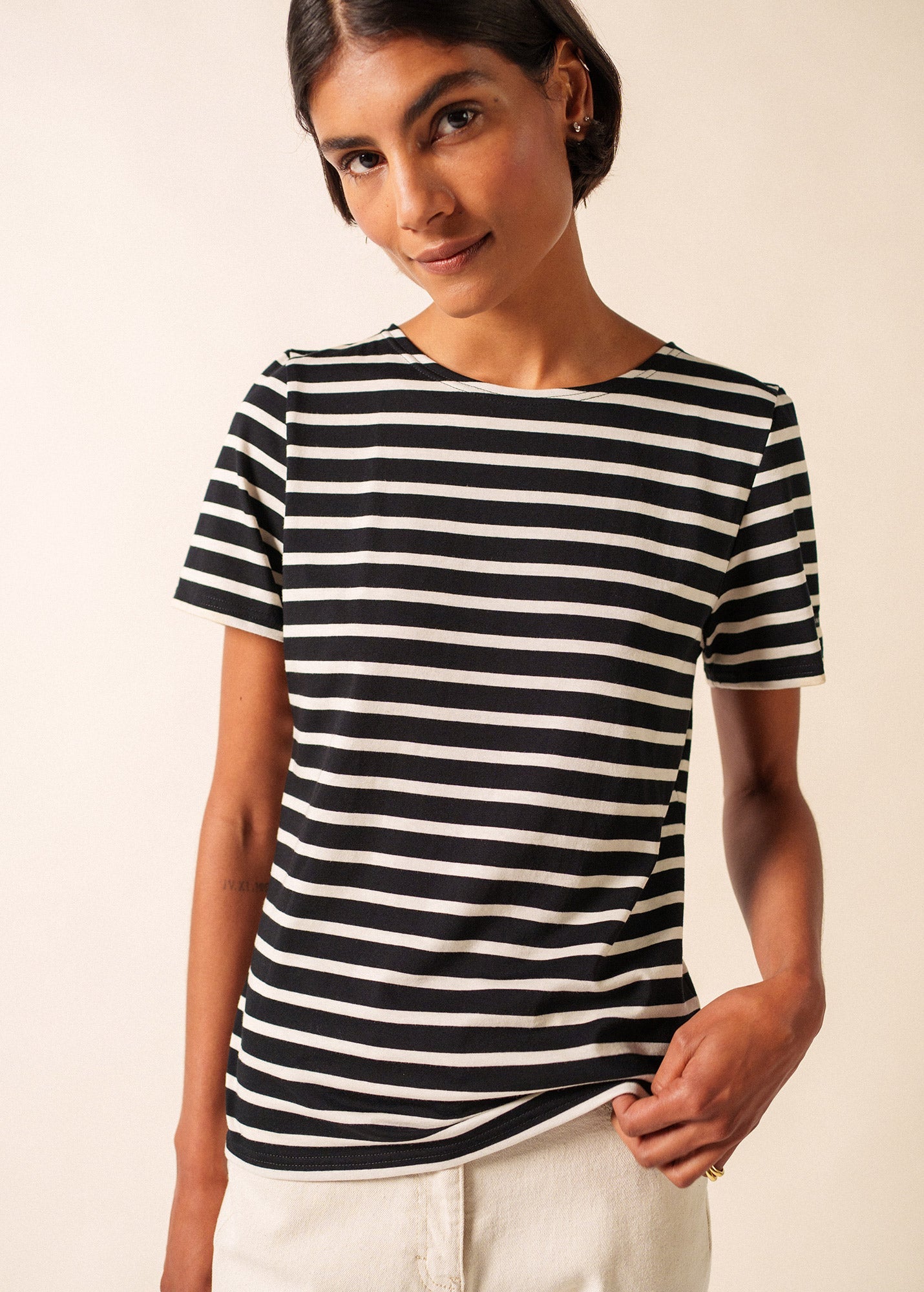 Saint James ETRILLE II Nautical Striped Tee (BLACK / ECRU)