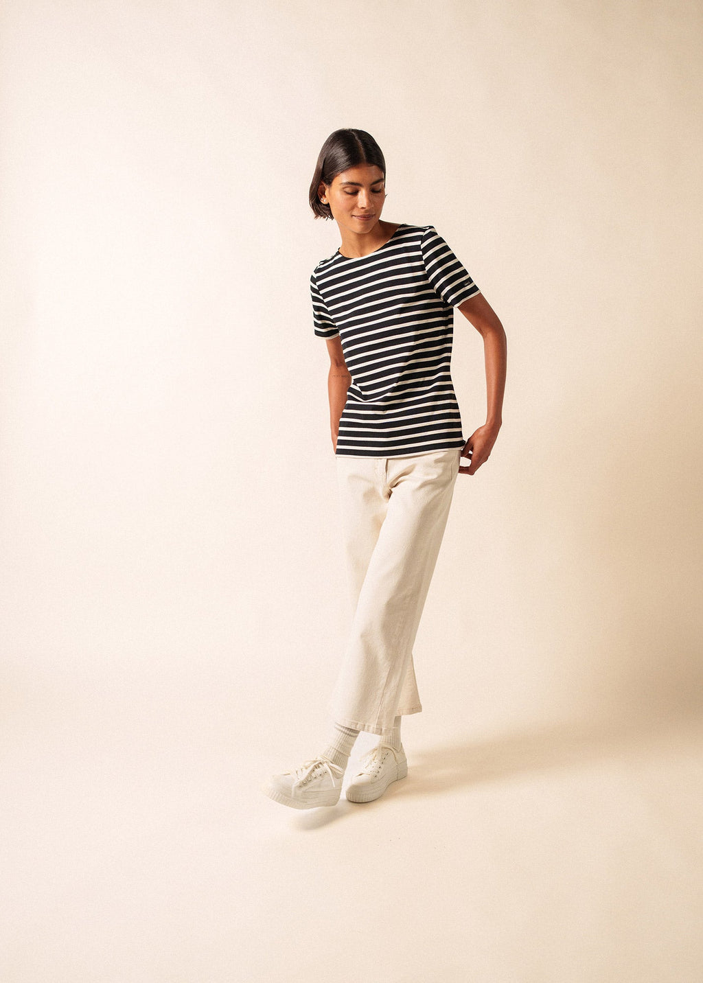 Saint James ETRILLE II Nautical Striped Tee (BLACK / ECRU)