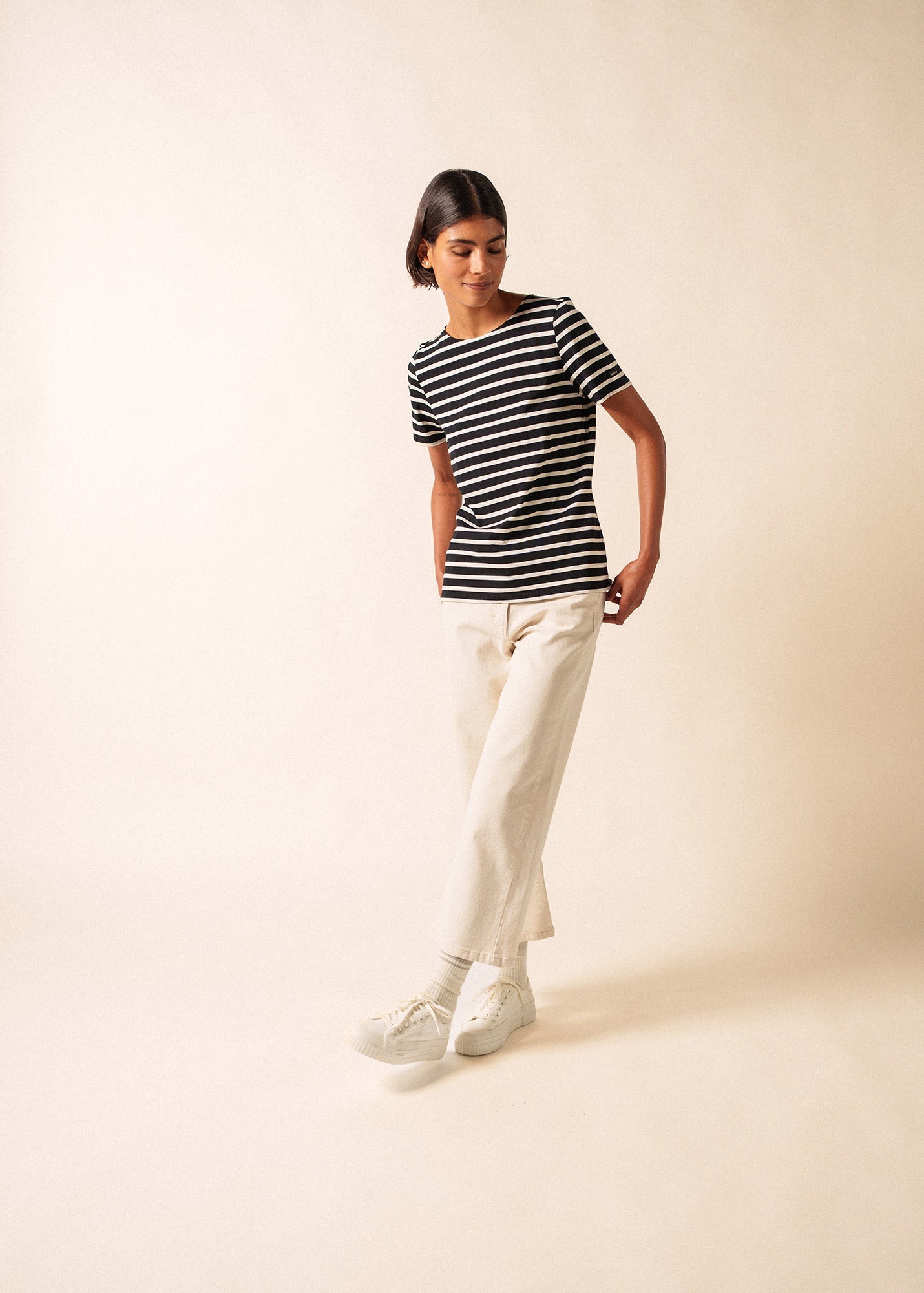 Saint James ETRILLE II Nautical Striped Tee (BLACK / ECRU)