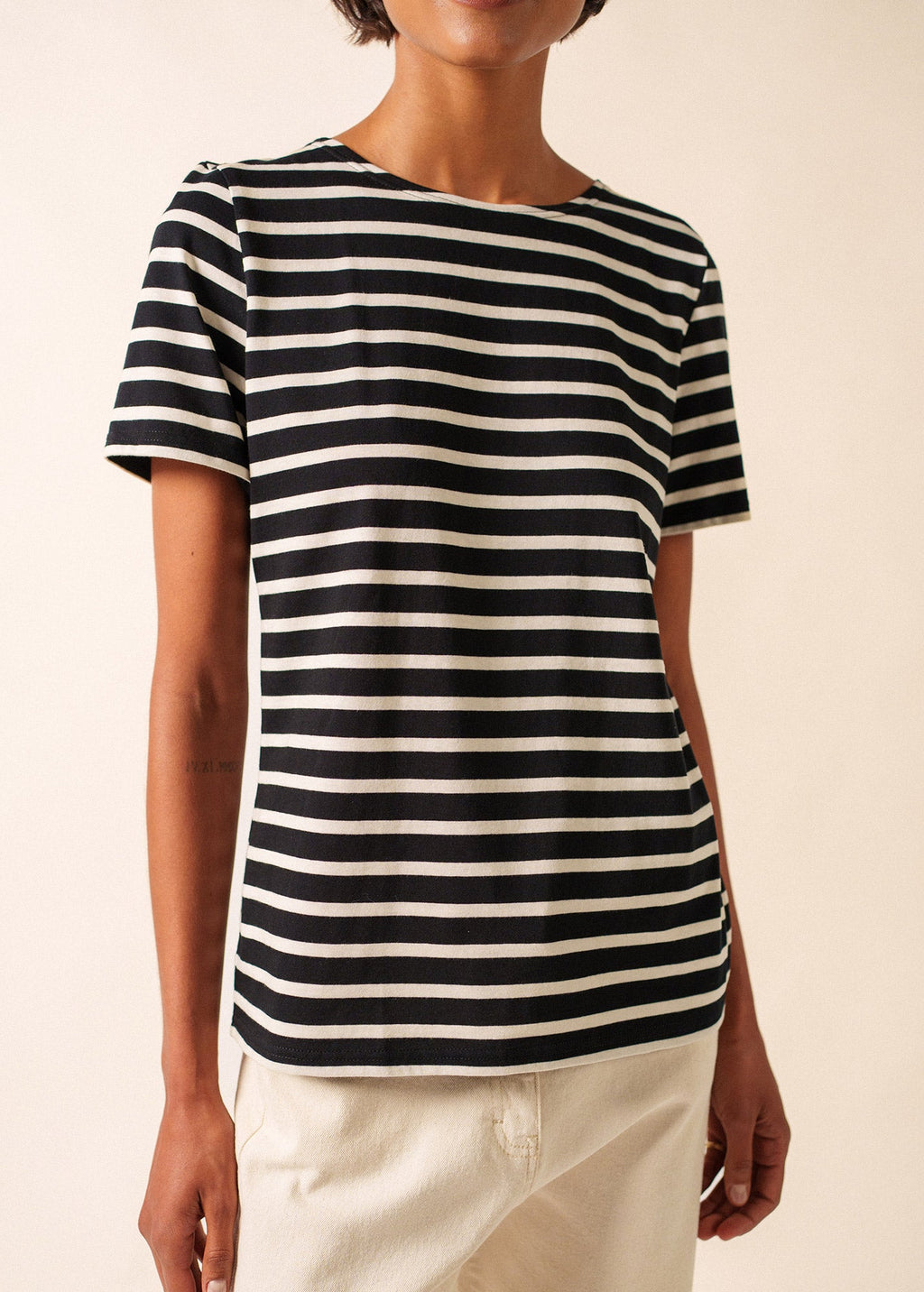 Saint James ETRILLE II Nautical Striped Tee (BLACK / ECRU)