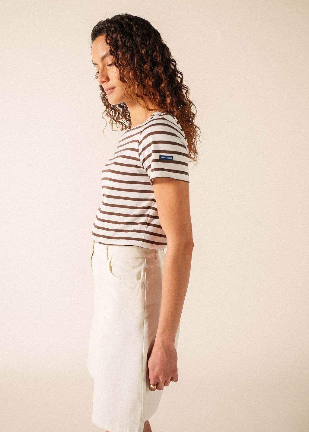 Saint James ETRILLE II Nautical Striped Tee (WHITE / CHOCOLATE)