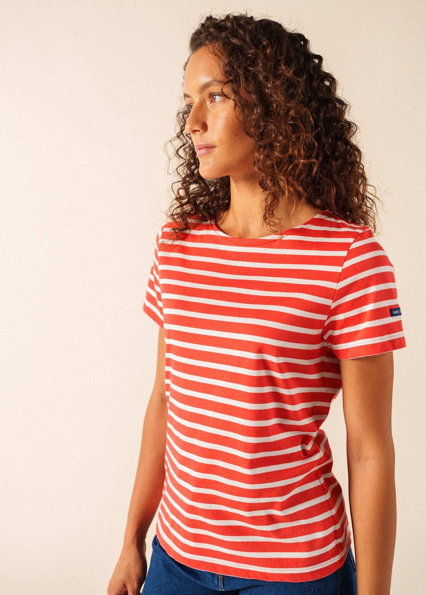 Saint James ETRILLE II Nautical Striped Tee (POPPY RED / WHITE)