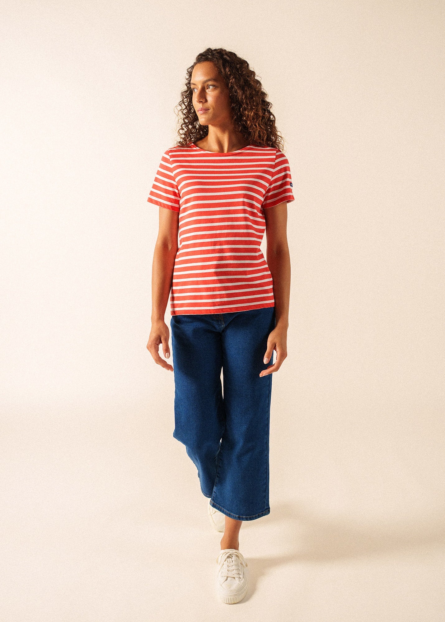 Saint James ETRILLE II Nautical Striped Tee (POPPY RED / WHITE)