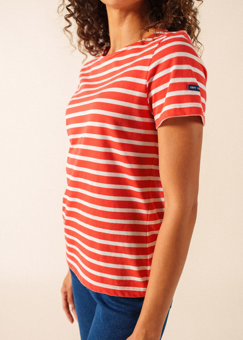 Saint James ETRILLE II Nautical Striped Tee (POPPY RED / WHITE)