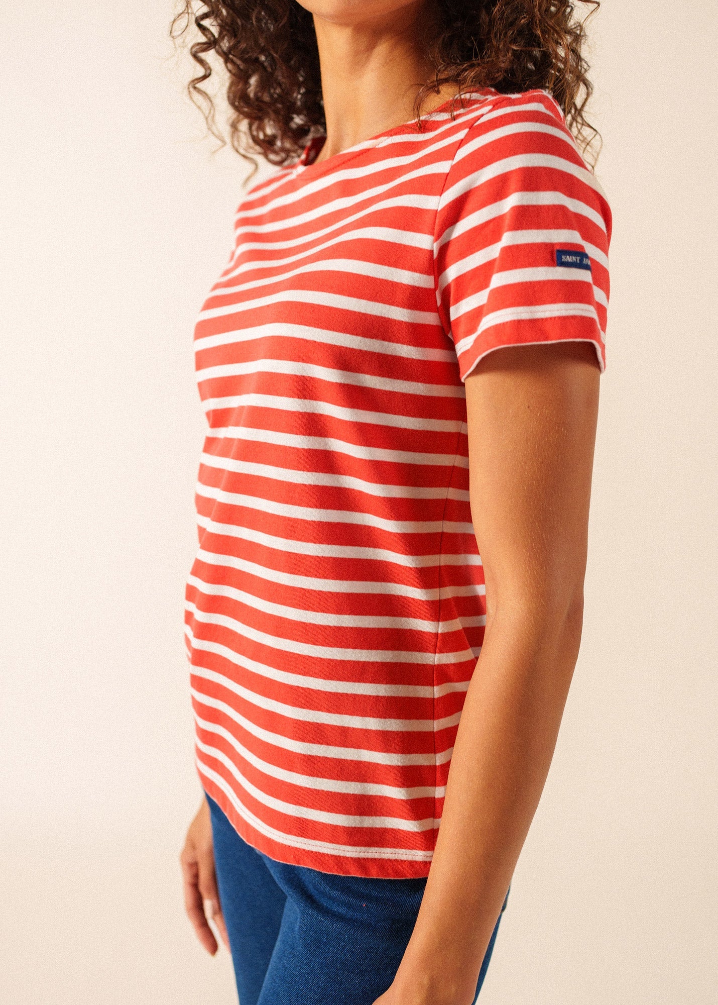 Saint James ETRILLE II Nautical Striped Tee (POPPY RED / WHITE)