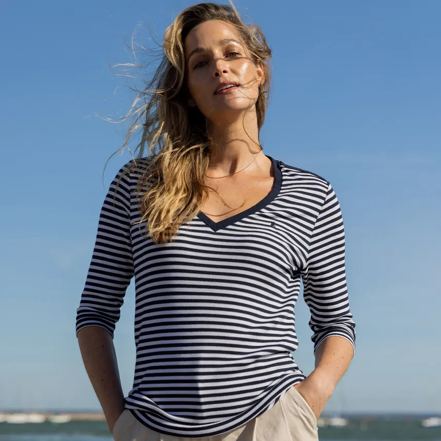 Musto Women's Classic V-Neck Stripe T-Shirt