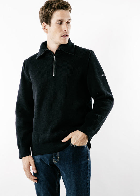 Saint James Cotentin Iii Quarter Zip Trucker Sweater Navy