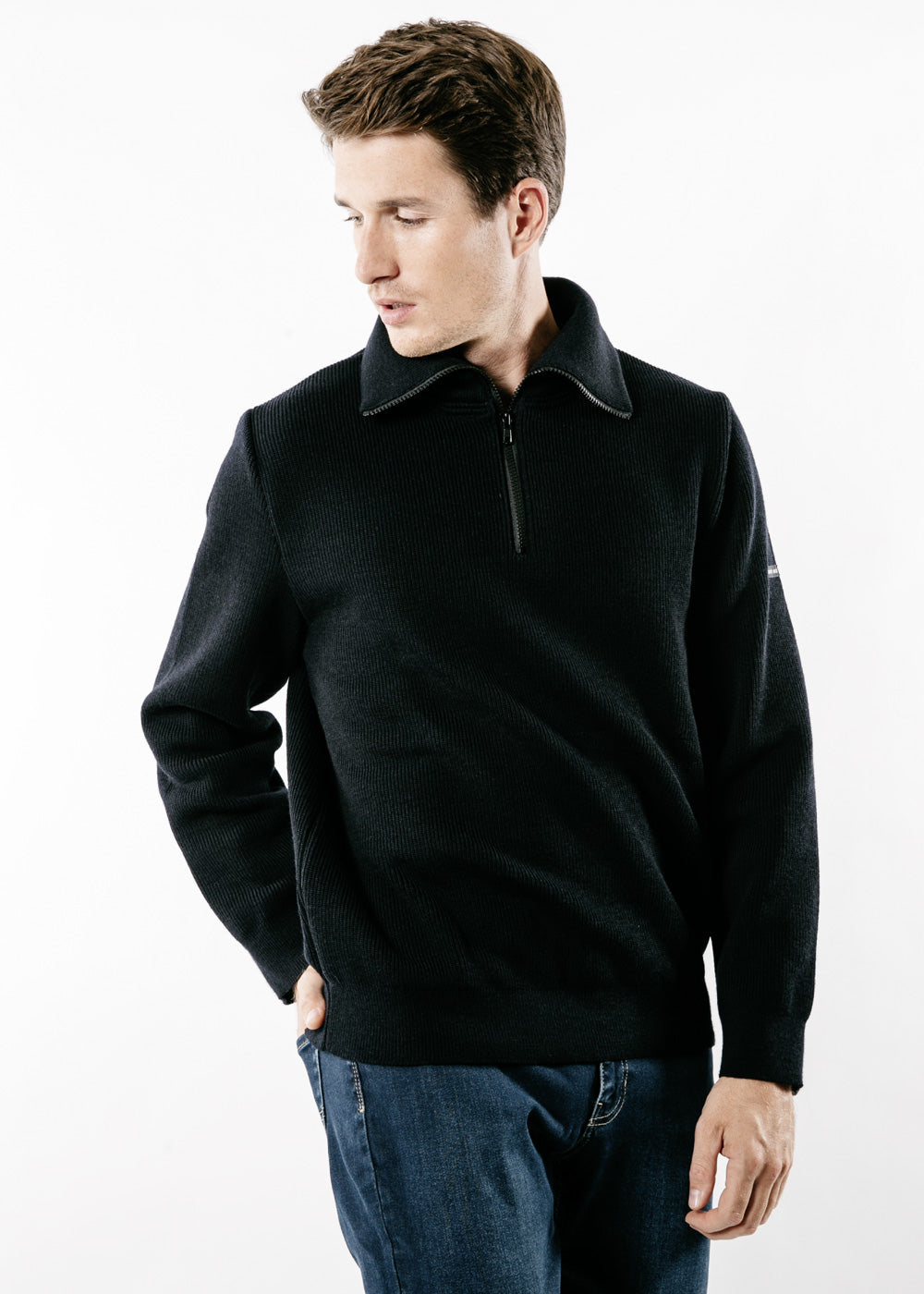 Saint James COTENTIN III - Quarter Zip Trucker Sweater (NAVY)