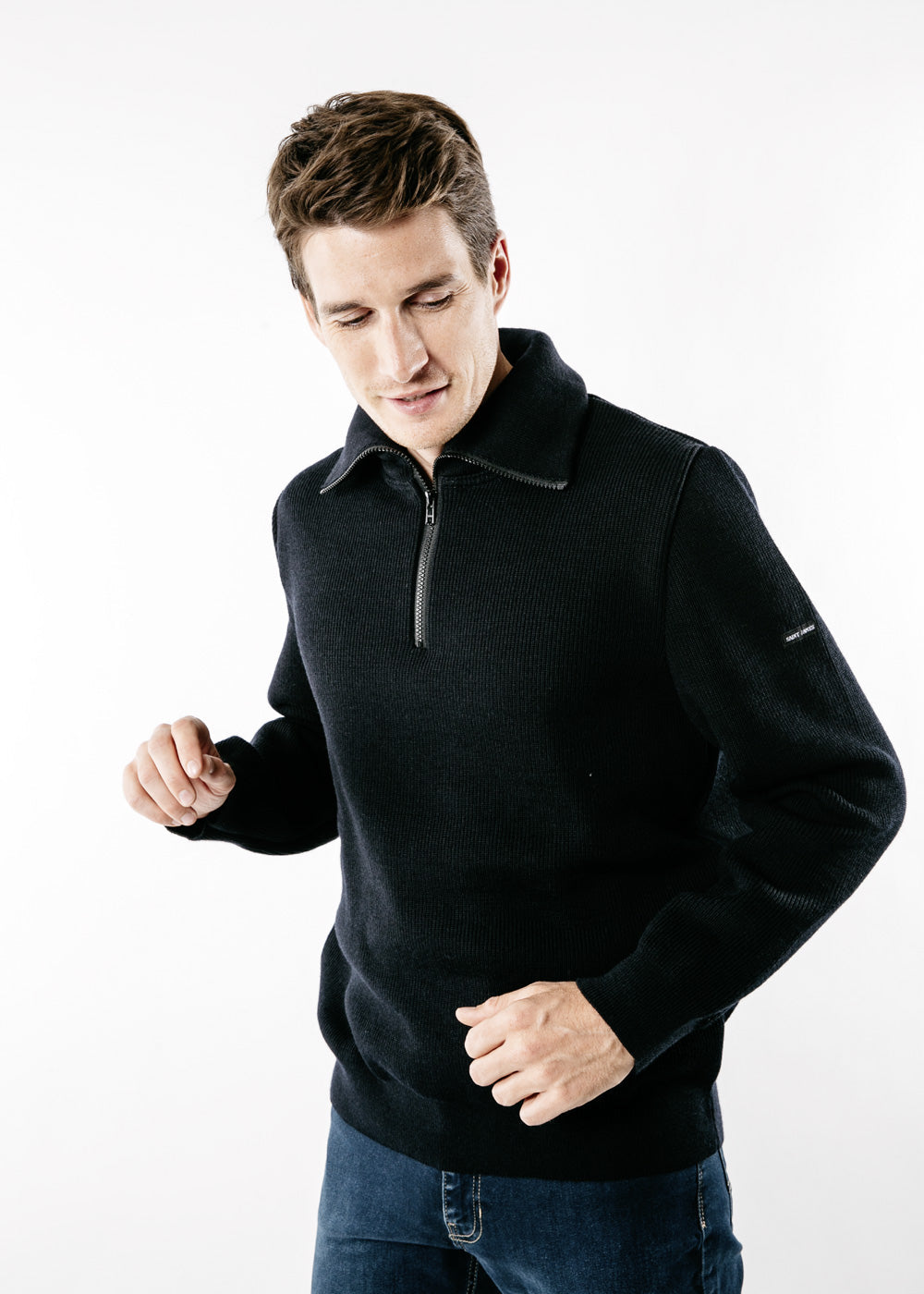 Saint James COTENTIN III - Quarter Zip Trucker Sweater (NAVY)