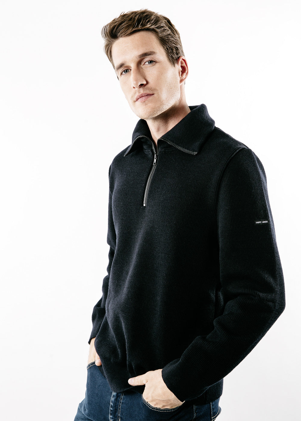 Saint James COTENTIN III - Quarter Zip Trucker Sweater (NAVY)