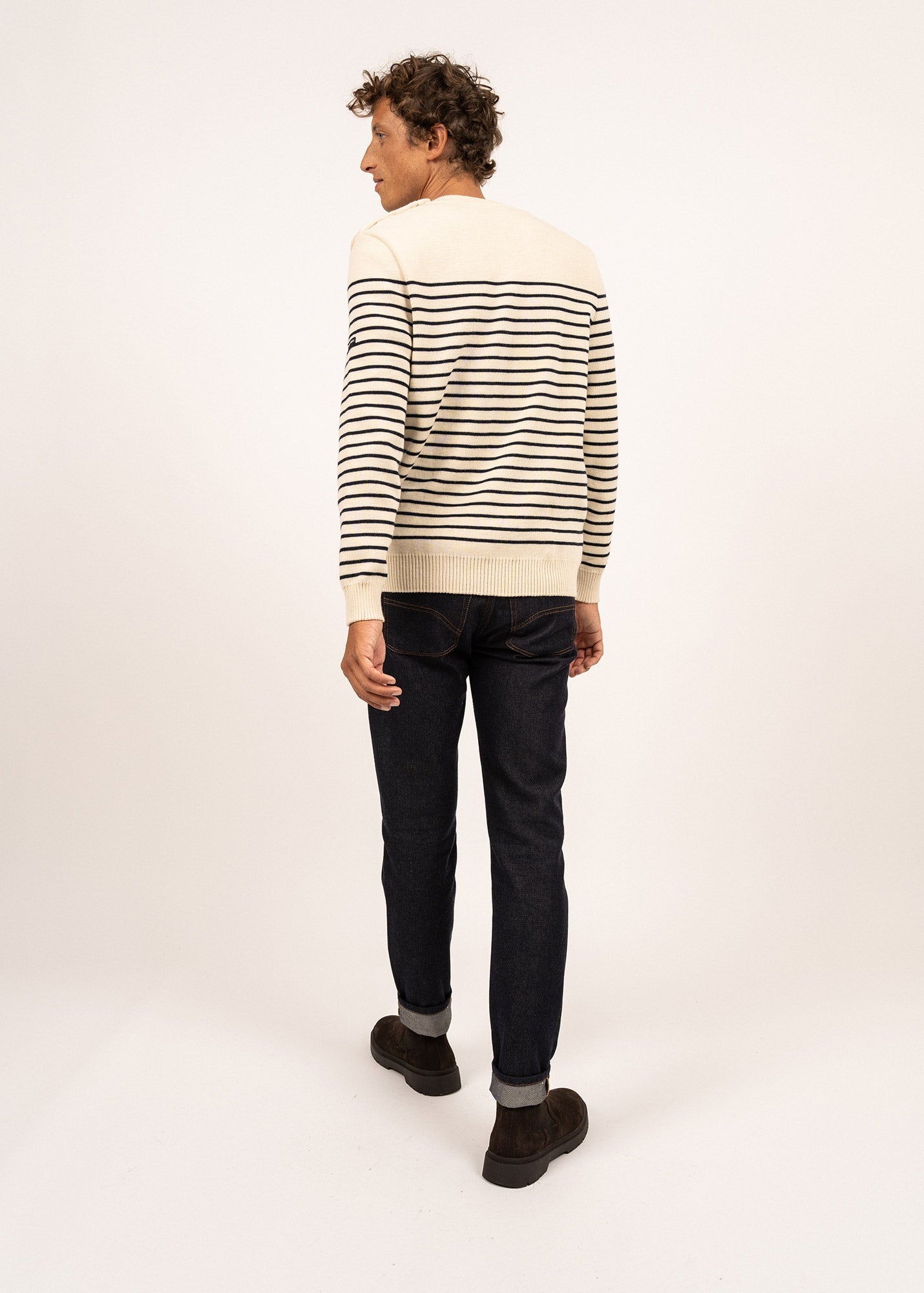 Saint James BINIC - Authentic Striped Fisherman Sweater With Shoulder Buttons in Wool | Loose Fit (ECRU / NAVY)