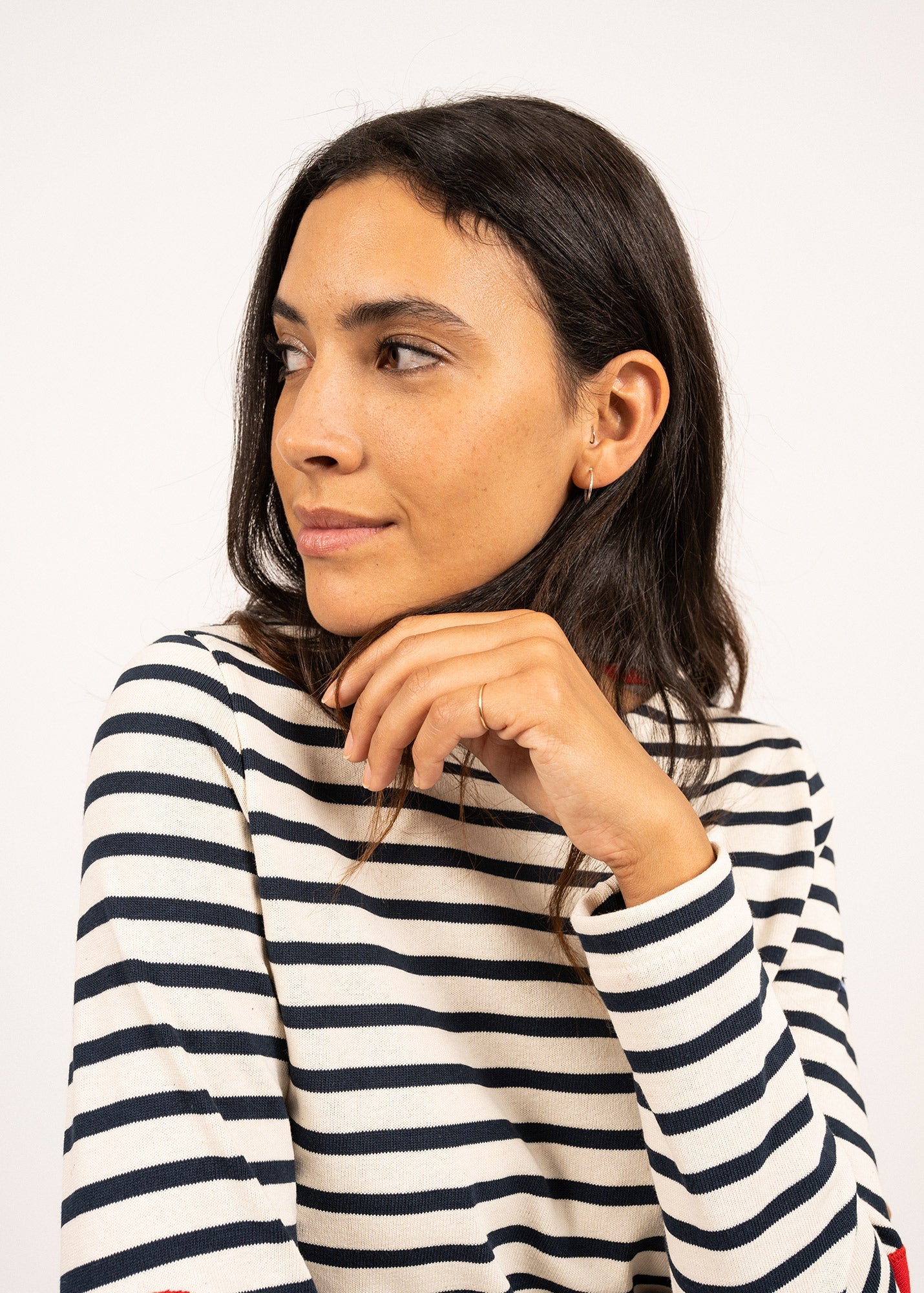 Saint James VAUJANY - Striped Shirt with Heart Elbow Patches (ECRU / NAVY)