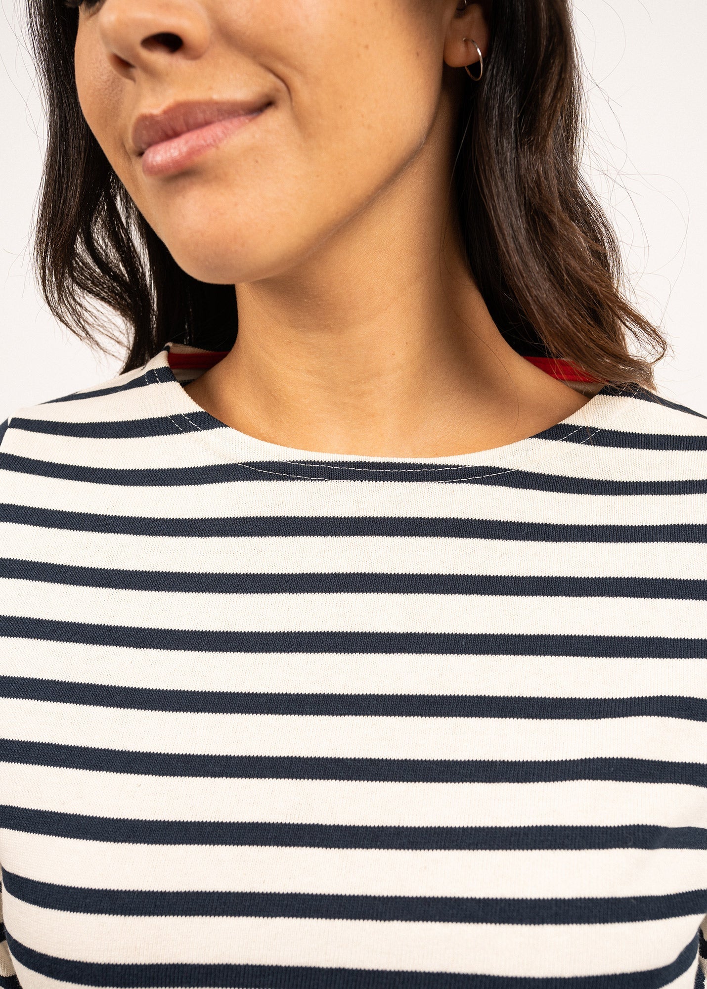 Saint James VAUJANY - Striped Shirt with Heart Elbow Patches (ECRU / NAVY)