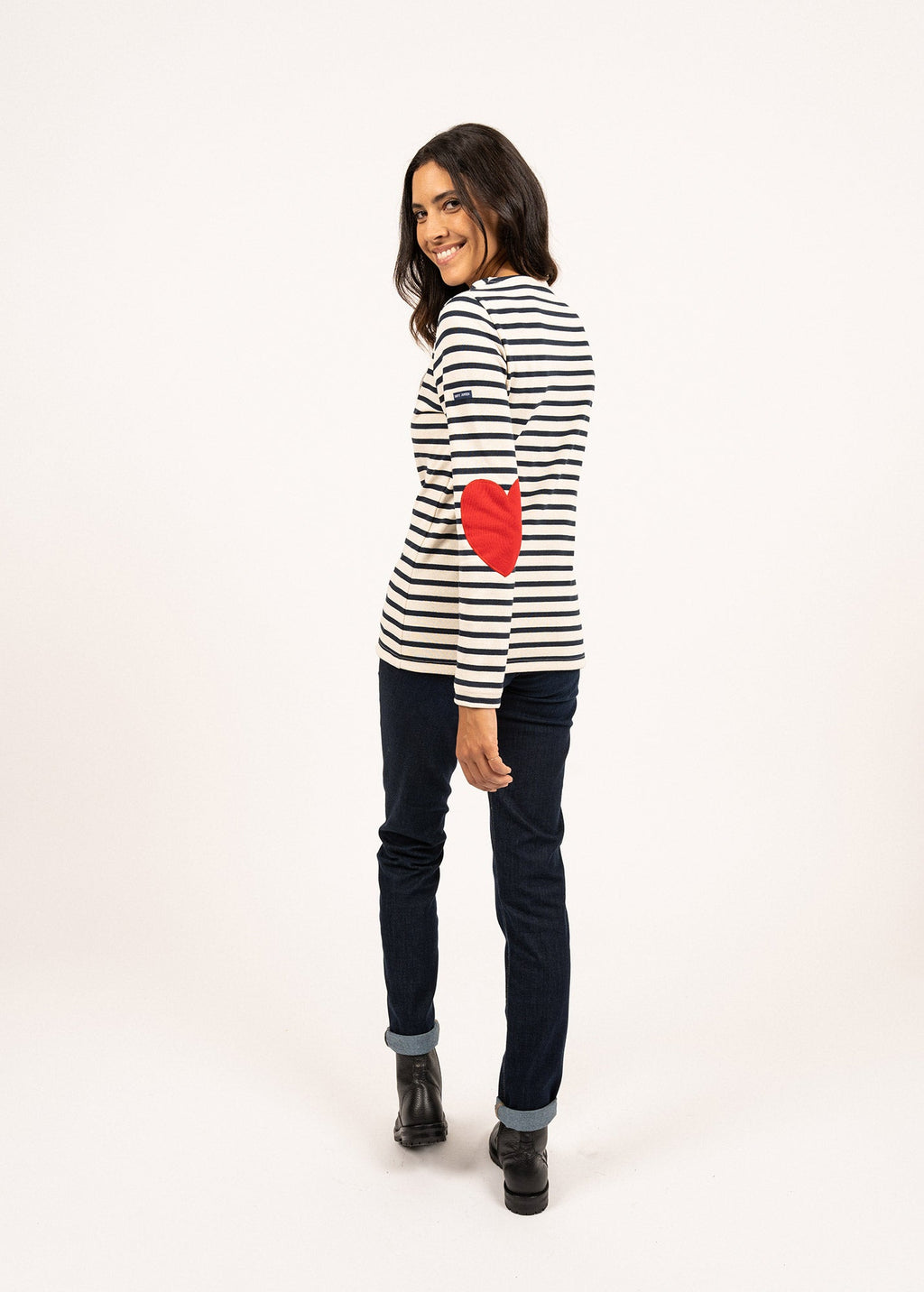 Saint James VAUJANY - Striped Shirt with Heart Elbow Patches (ECRU / NAVY)