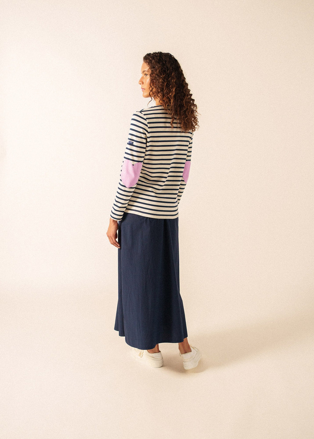 Saint James Vaujany Heart Breton Shirt (ECRU / NAVY / TEA ROSE PINK)