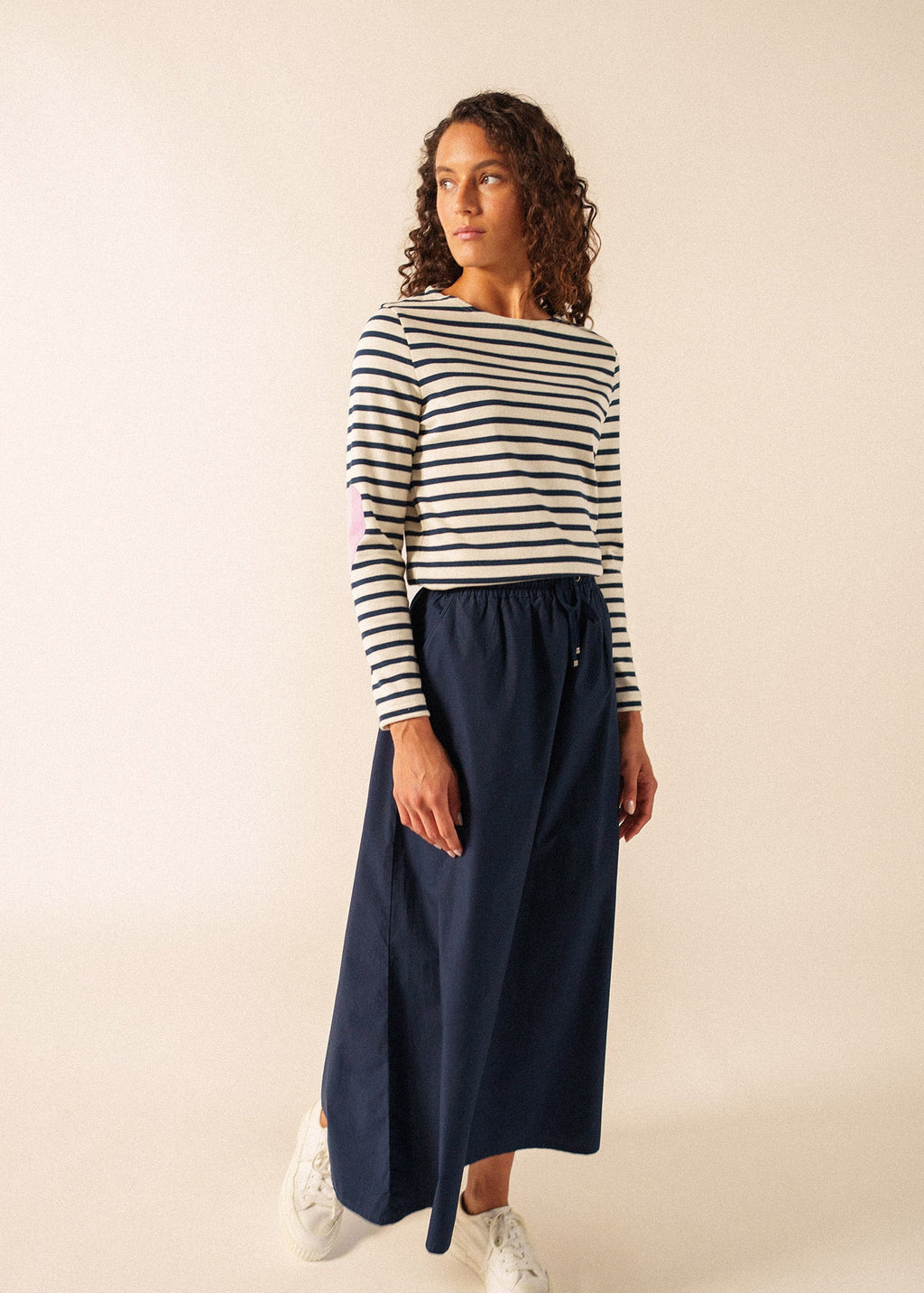 Saint James Vaujany Heart Breton Shirt (ECRU / NAVY / TEA ROSE PINK)