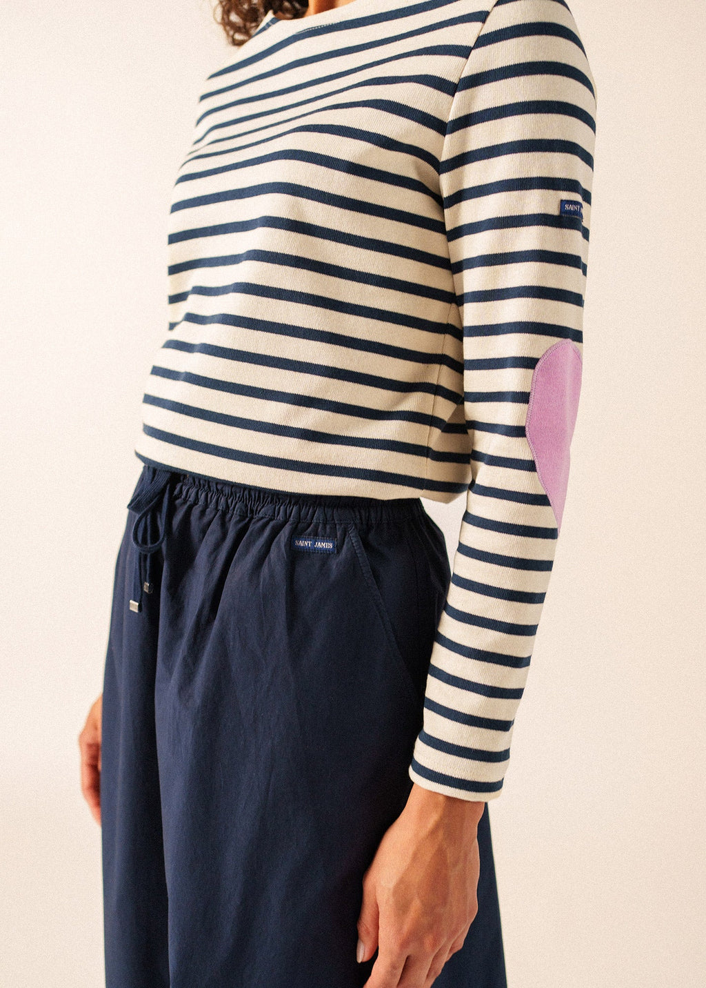 Saint James Vaujany Heart Breton Shirt (ECRU / NAVY / TEA ROSE PINK)