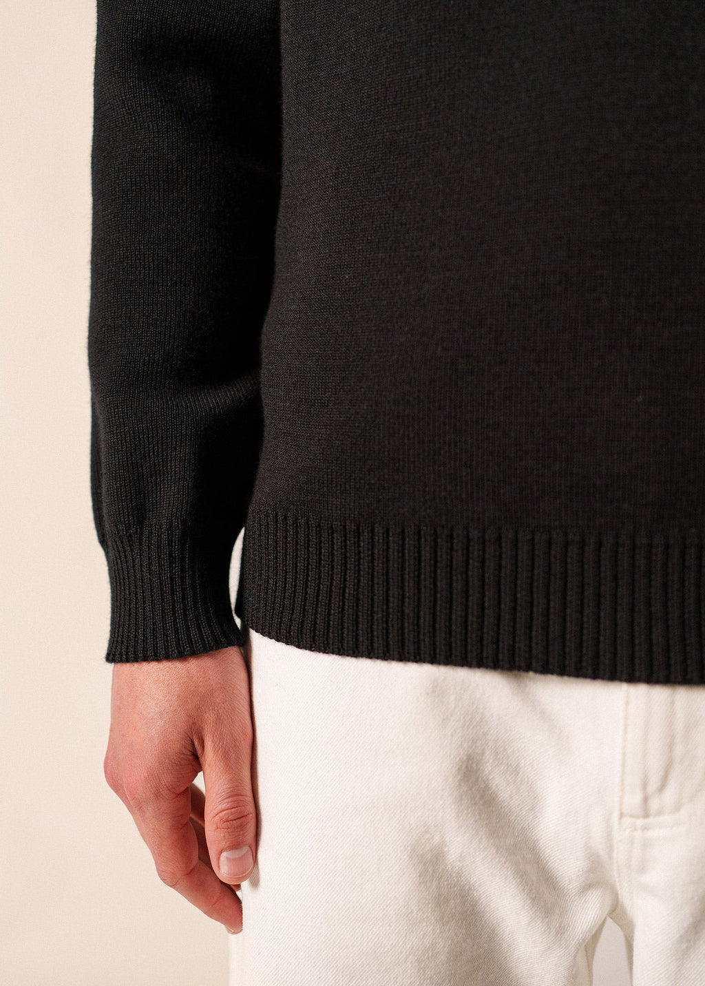 Saint James CANCALE - Wool Fisherman Sweater with Button Shoulder | Loose Fit (BLACK)