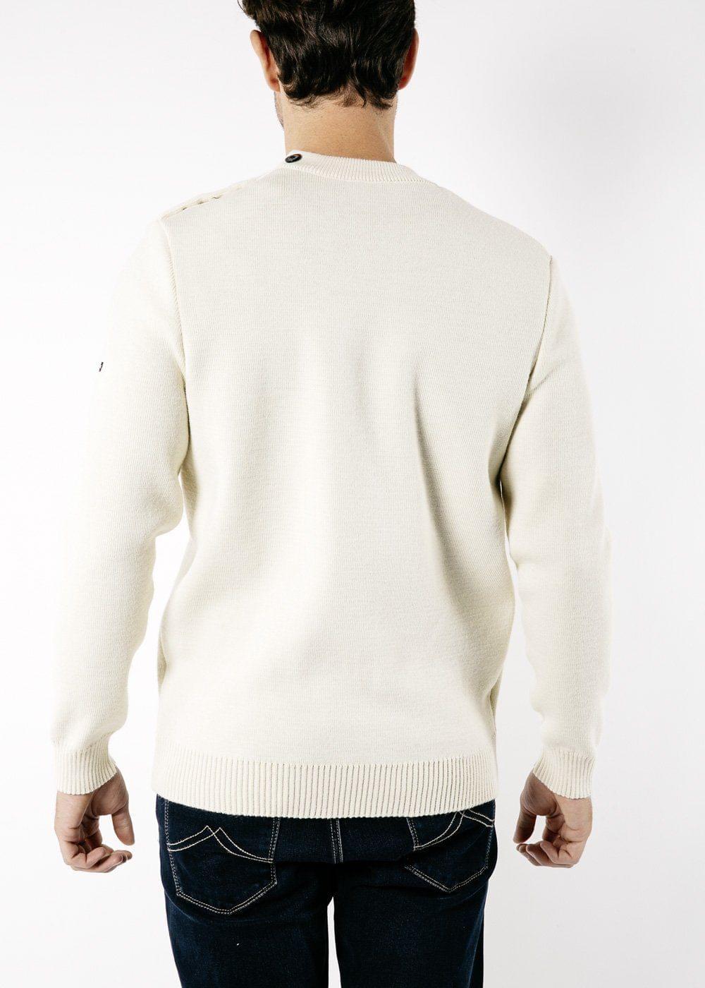 Saint James Cancale Wool Fisherman Sweater With Button Shoulder Loose Fit Ecru