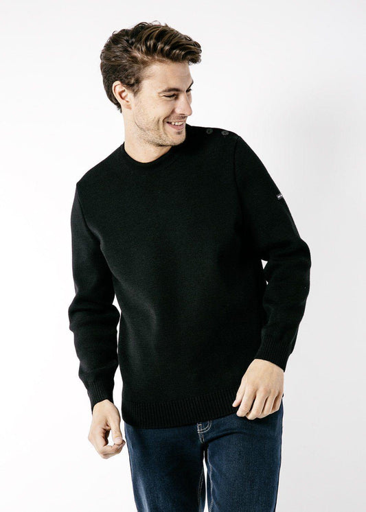 Saint James Cancale Wool Fisherman Sweater With Button Shoulder Loose Fit Black