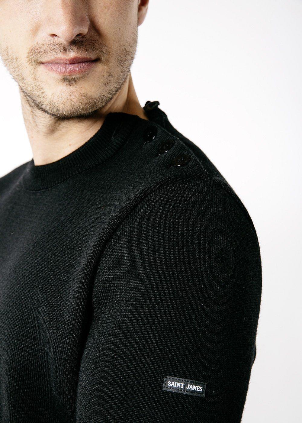 Saint James Cancale Wool Fisherman Sweater With Button Shoulder Loose Fit Black