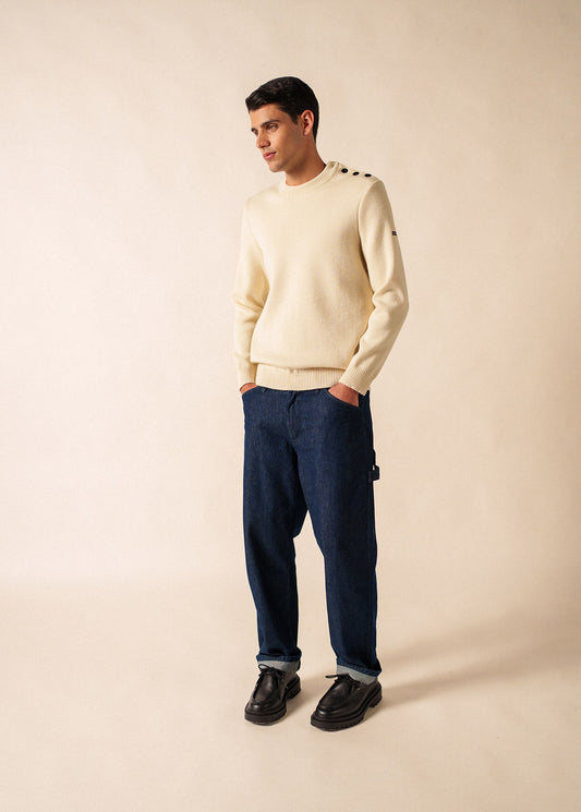 Saint James CANCALE - Wool Fisherman Sweater with Button Shoulder | Loose Fit (ECRU)