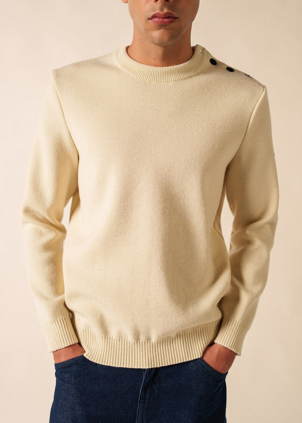 Saint James CANCALE - Wool Fisherman Sweater with Button Shoulder | Loose Fit (ECRU)