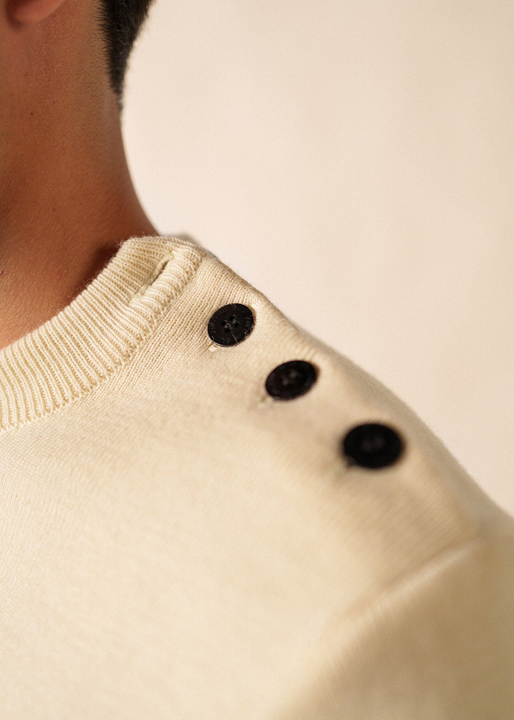 Saint James CANCALE - Wool Fisherman Sweater with Button Shoulder | Loose Fit (ECRU)