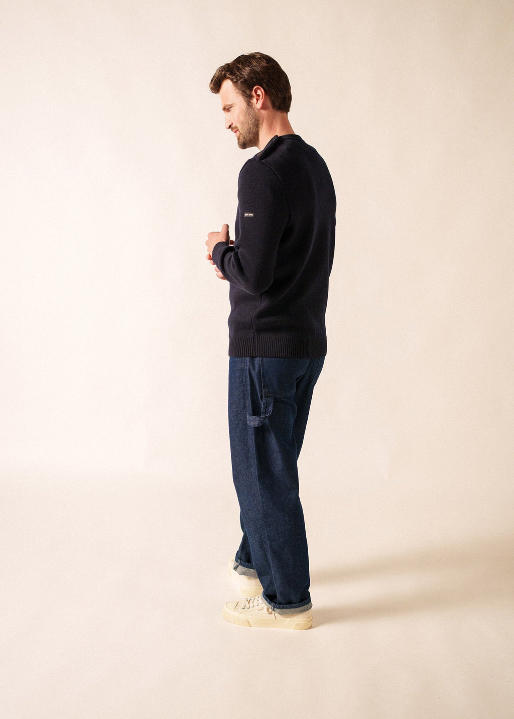 Saint James CANCALE - Wool Fisherman Sweater with Button Shoulder | Loose Fit (NAVY)