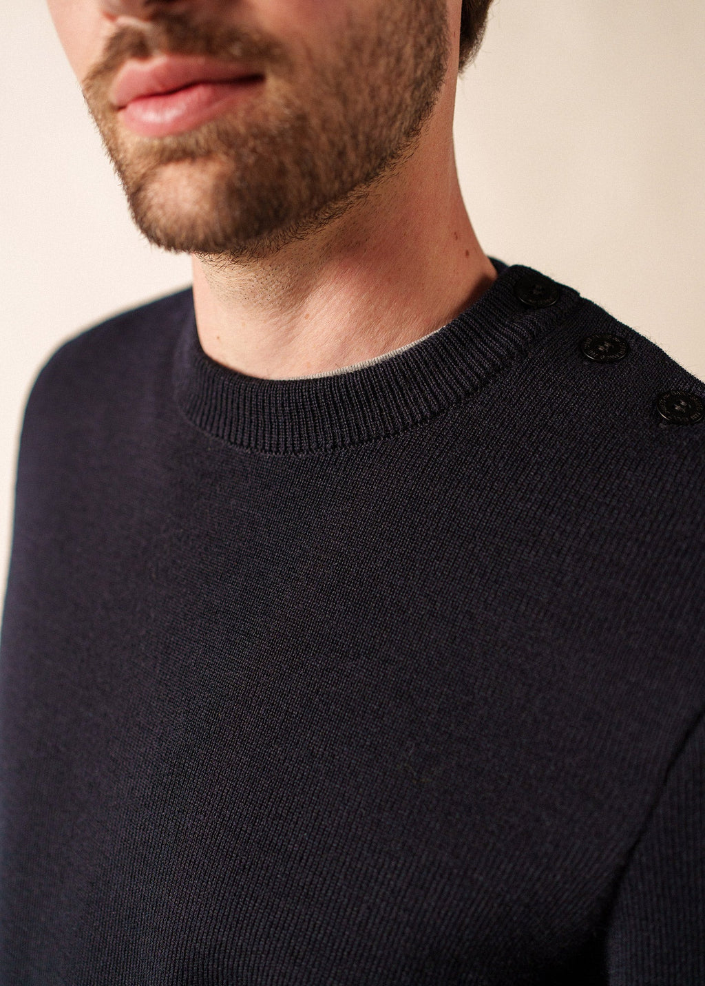 Saint James CANCALE - Wool Fisherman Sweater with Button Shoulder | Loose Fit (NAVY)