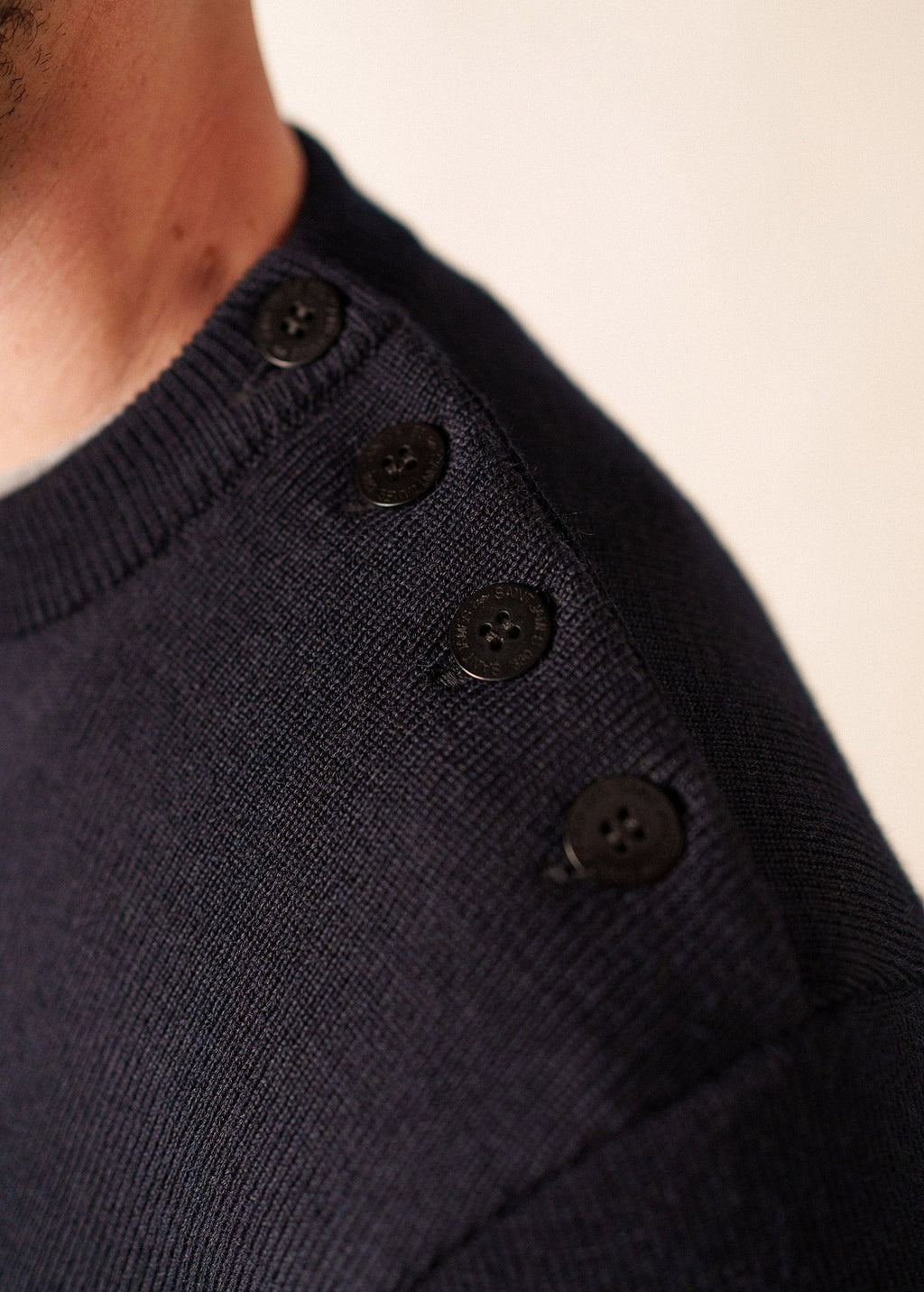 Saint James CANCALE - Wool Fisherman Sweater with Button Shoulder | Loose Fit (NAVY)