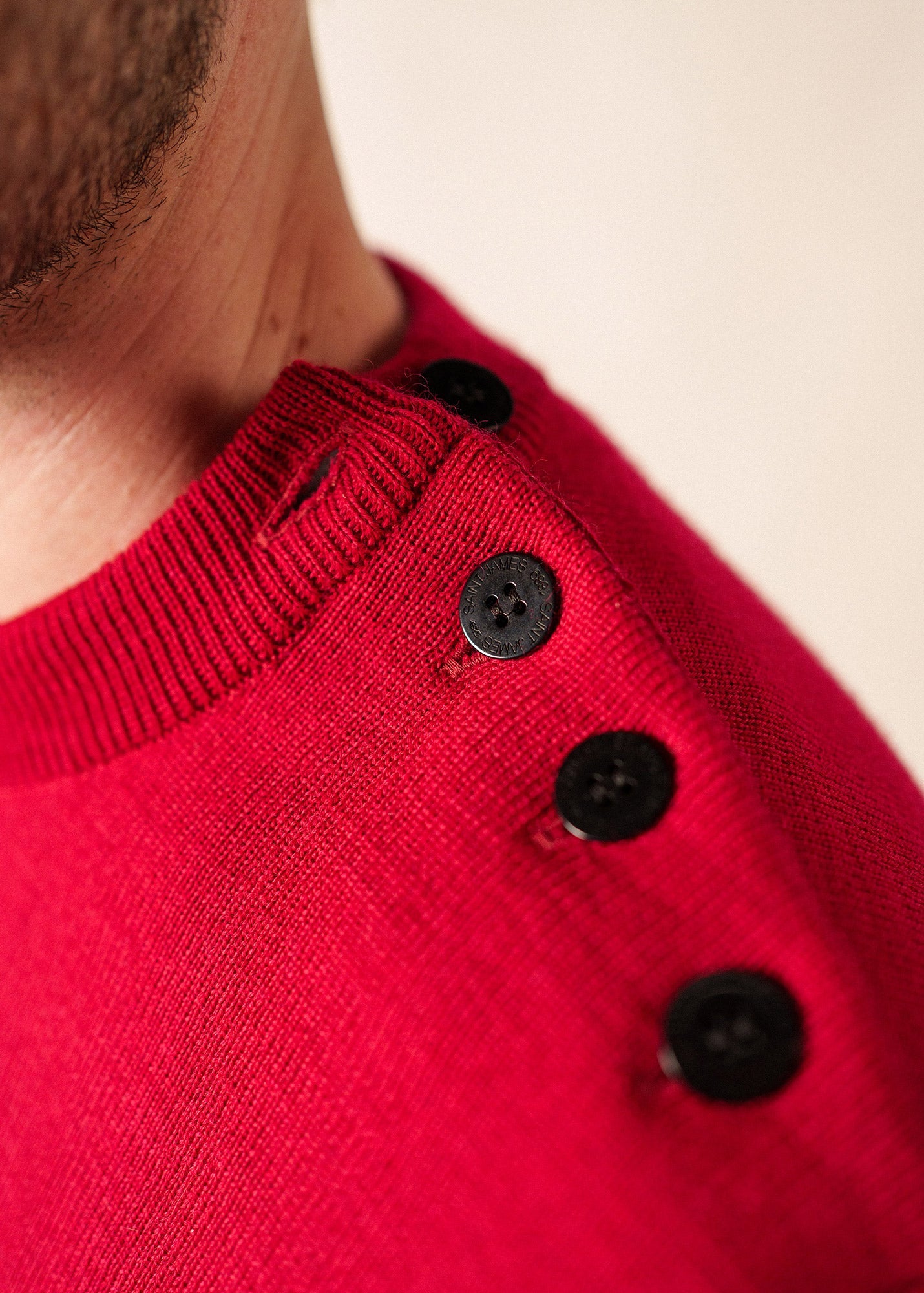 Saint James CANCALE - Wool Fisherman Sweater with Button Shoulder | Loose Fit (MAROON)