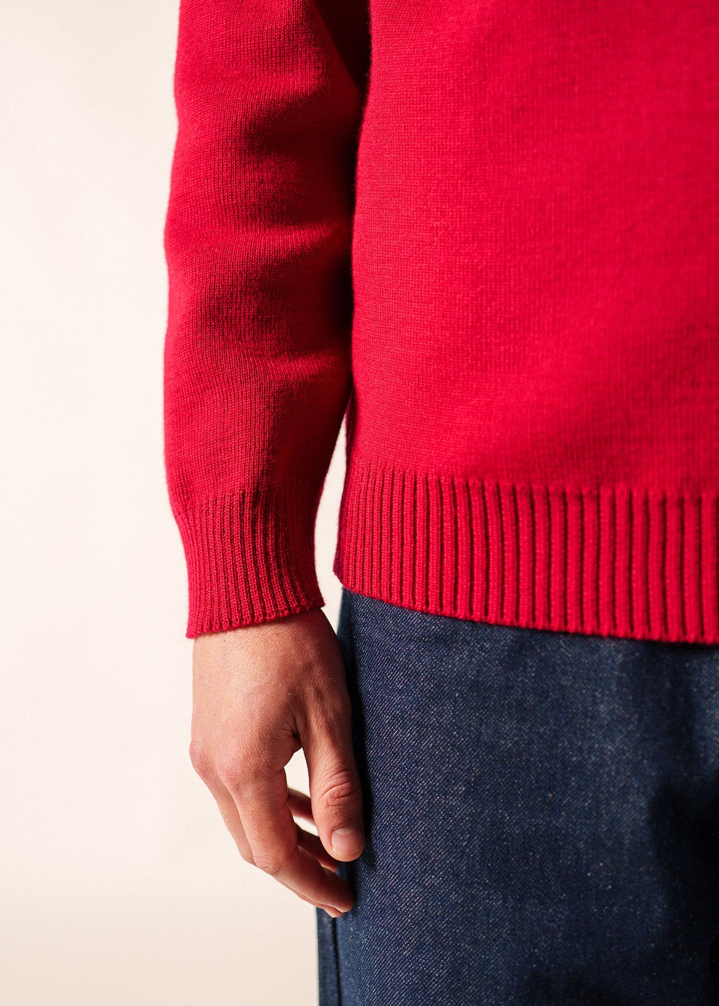 Saint James Cancale Wool Fisherman Sweater With Button Shoulder Loose Fit Red