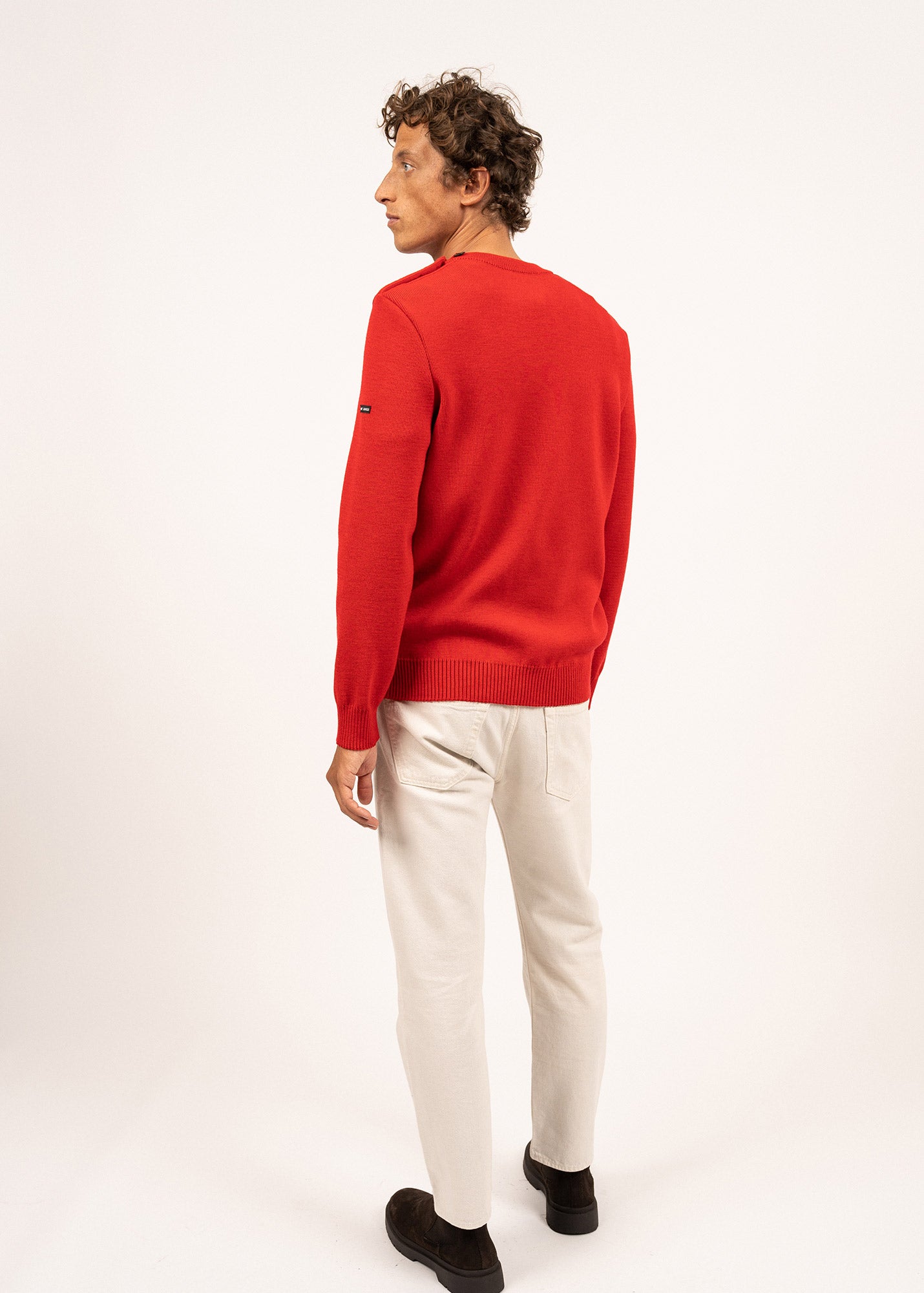Saint James Cancale Wool Fisherman Sweater With Button Shoulder Loose Fit Red
