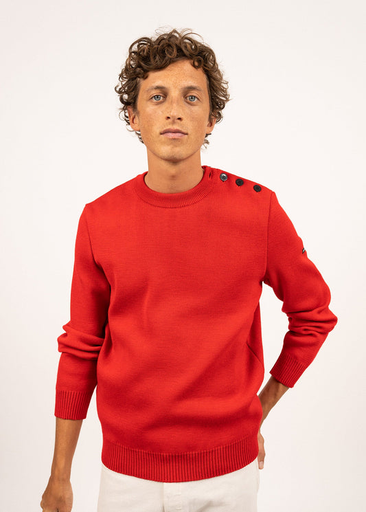 Saint James Cancale Wool Fisherman Sweater With Button Shoulder Loose Fit Red