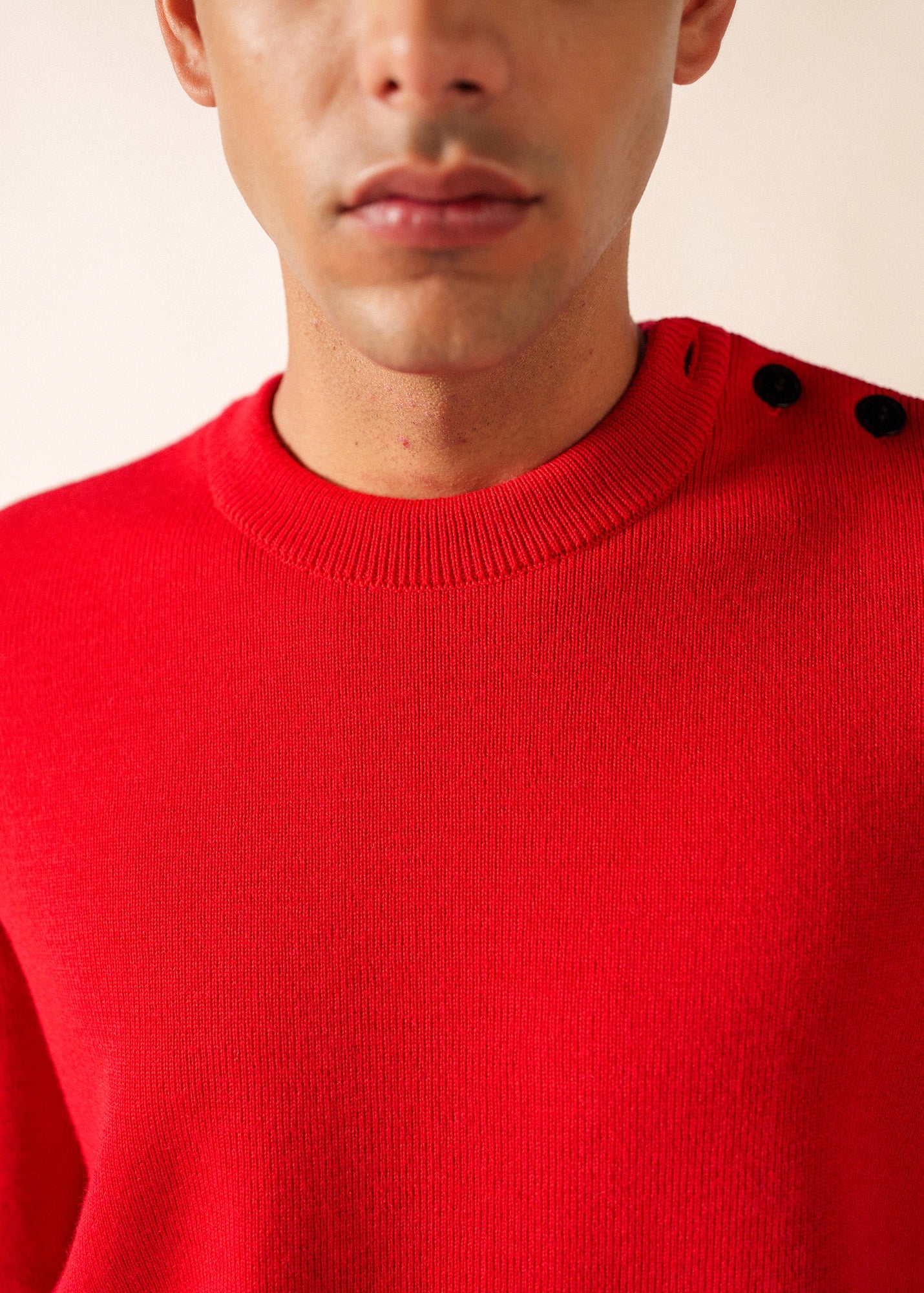 Saint James CANCALE - Wool Fisherman Sweater with Button Shoulder | Loose Fit (RED)
